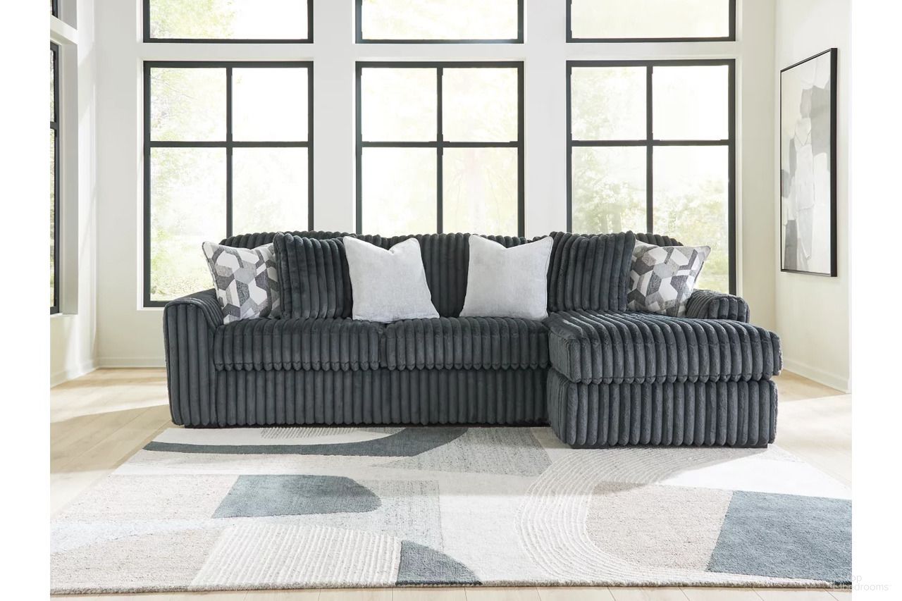 The appearance of Midnight-Madness 2-Piece Sectional LAF Sofa Chaise In Gunmetal designed by Signature Design by Ashley in the modern / contemporary interior design. This gunmetal piece of furniture was selected by 1StopBedrooms from Midnight-Madness Collection to add a touch of cosiness and style into your home. Sku: 9810566;9810517. Material: Polyester. Layout: Sofa & Chaise.