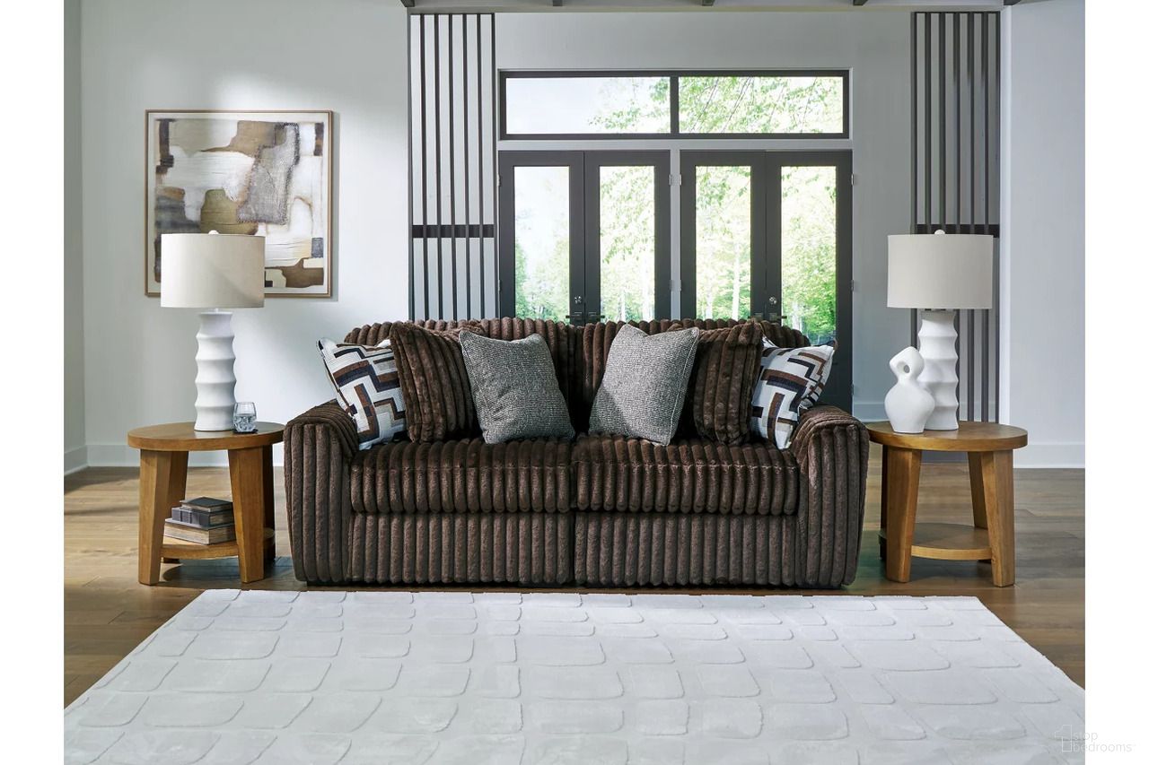 The appearance of Midnight-Madness 2-Piece Sectional Sofa In Chocolate designed by Signature Design by Ashley in the modern / contemporary interior design. This chocolate piece of furniture was selected by 1StopBedrooms from Midnight-Madness Collection to add a touch of cosiness and style into your home. Sku: 9810464;9810465. Material: Corduroy.