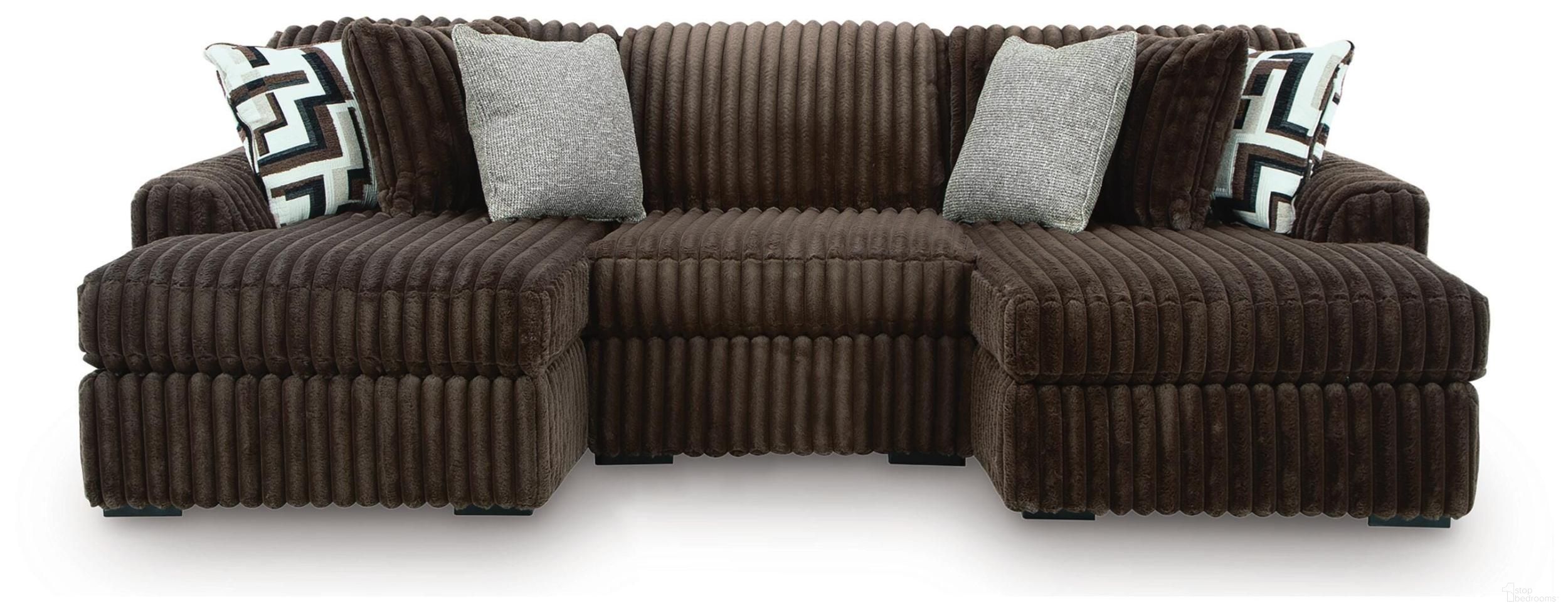 Midnight-Madness 3-Piece Double Chaise Sectional In Chocolate