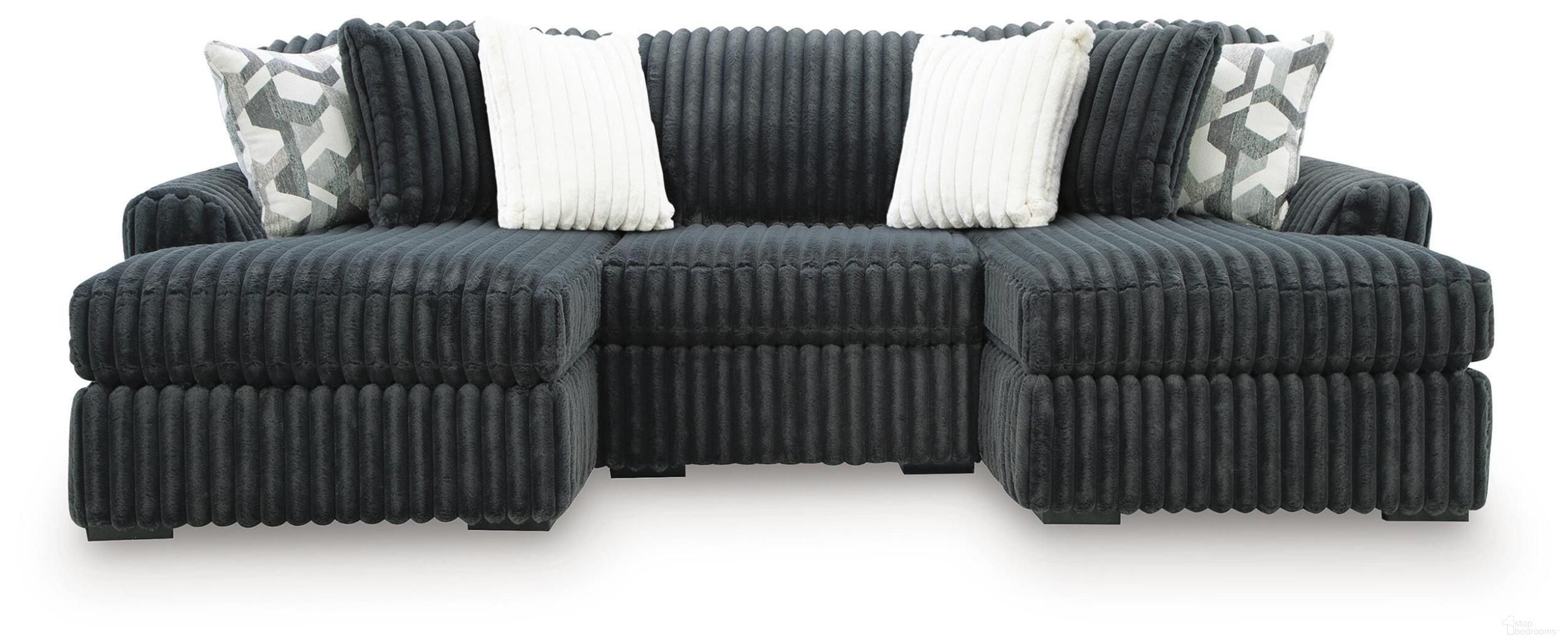 Midnight-Madness 3-Piece RAF Double Chaise Sectional In Gunmetal