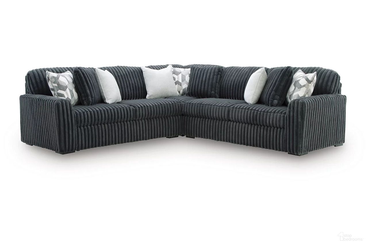 The appearance of Midnight-Madness 3-Piece Sectional In Gunmetal designed by Signature Design by Ashley in the modern / contemporary interior design. This gunmetal piece of furniture was selected by 1StopBedrooms from Midnight-Madness Collection to add a touch of cosiness and style into your home. Sku: 9810566;9810577;9810567. Material: Polyester. Layout: L-Shape.