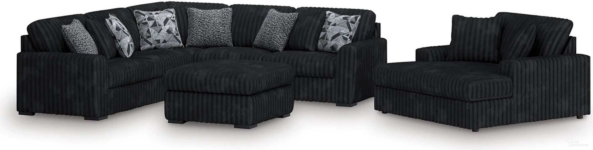 The appearance of Midnight-Madness 3-Piece Sectional with Chaise and Oversized Accent Ottoman In Onyx designed by Signature Design by Ashley in the modern / contemporary interior design. This onyx piece of furniture was selected by 1StopBedrooms from Midnight-Madness Collection to add a touch of cosiness and style into your home. Sku: 9810366;9810308;9810315;9810377;9810367. Material: Polyester.