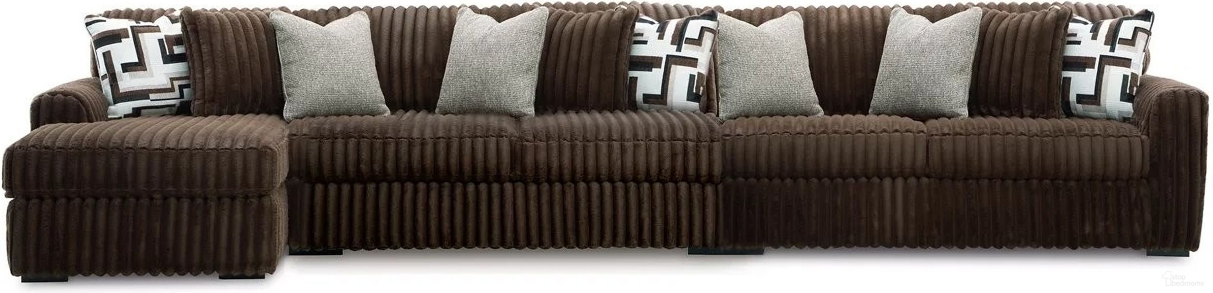 The appearance of Midnight-Madness 3-Piece Sectional With Chaise In Chocolate designed by Signature Design by Ashley in the modern / contemporary interior design. This chocolate piece of furniture was selected by 1StopBedrooms from Midnight-Madness Collection to add a touch of cosiness and style into your home. Sku: 9810416;9810434;9810467. Material: Polyester.