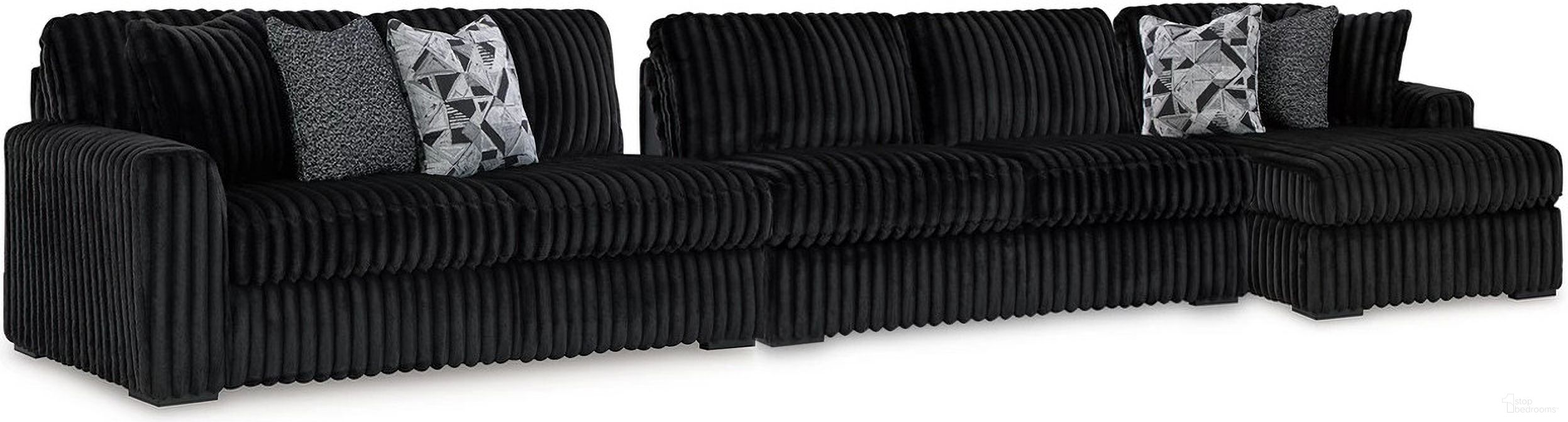 The appearance of Midnight-Madness 3-Piece Sectional with Chaise In Onyx designed by Signature Design by Ashley in the modern / contemporary interior design. This onyx piece of furniture was selected by 1StopBedrooms from Midnight-Madness Collection to add a touch of cosiness and style into your home. Sku: 9810366;9810334;9810317. Material: Polyester.