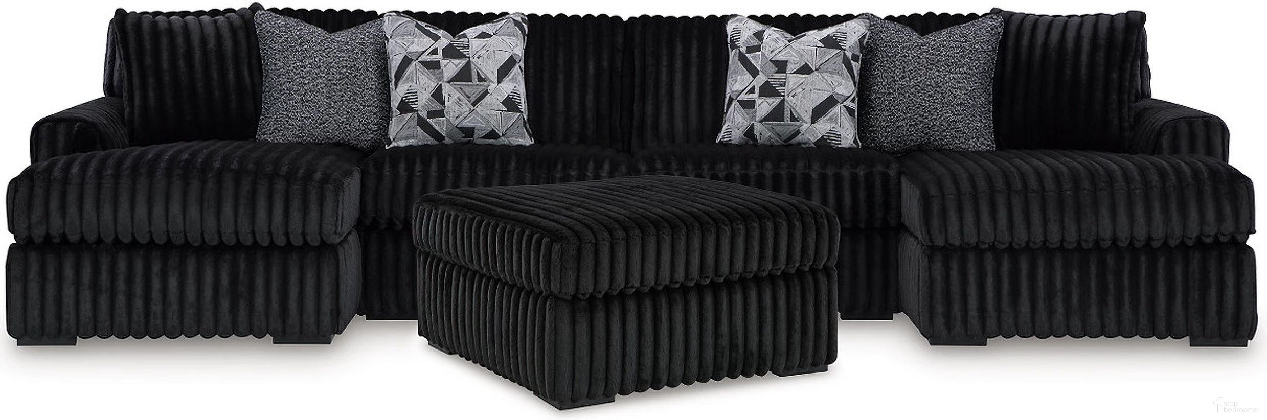Midnight-Madness 3 Piece Sectional with Ottoman In Onyx