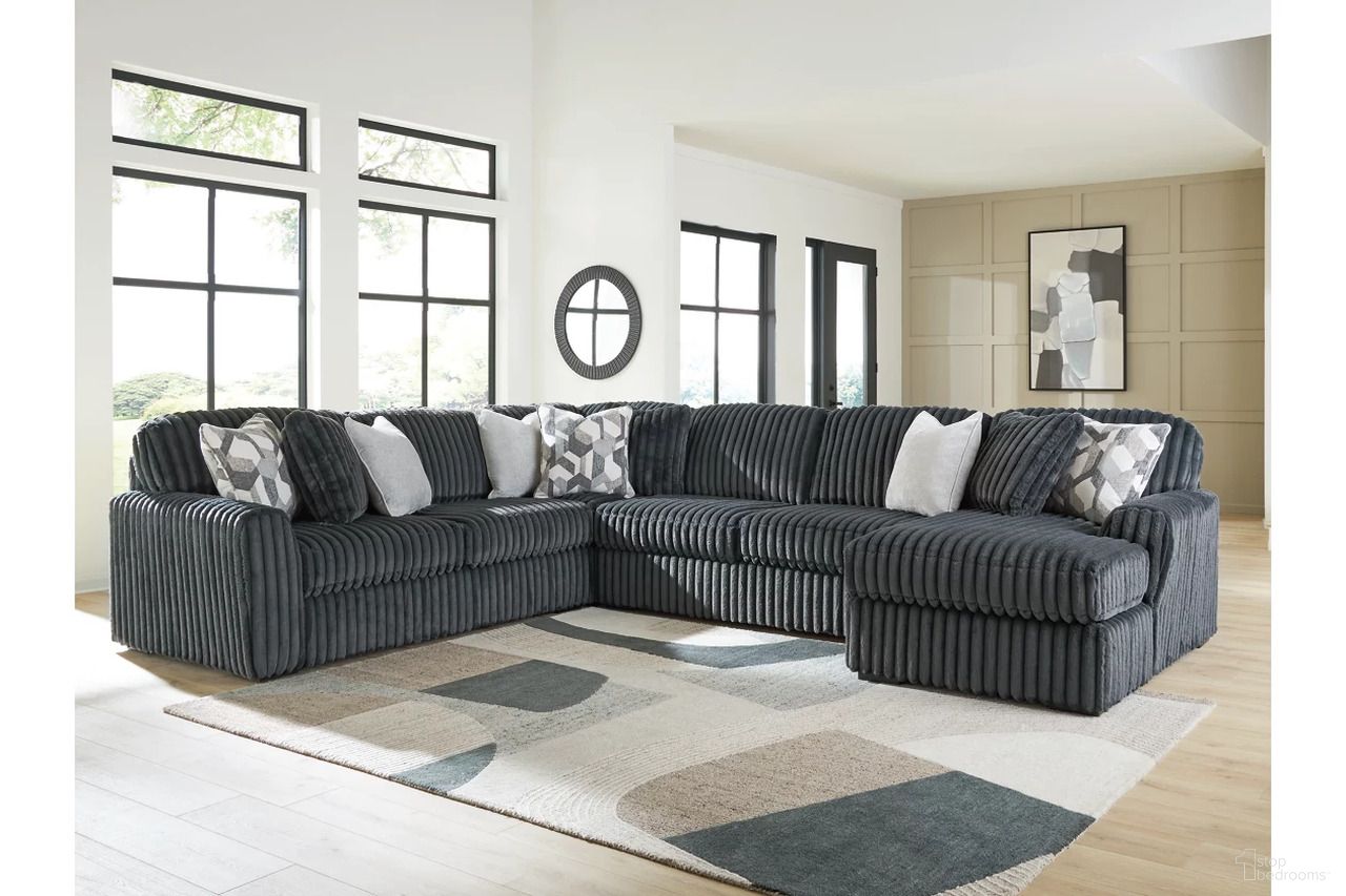 Midnight-Madness 4-Piece Sectional with RAF Chaise In Gunmetal