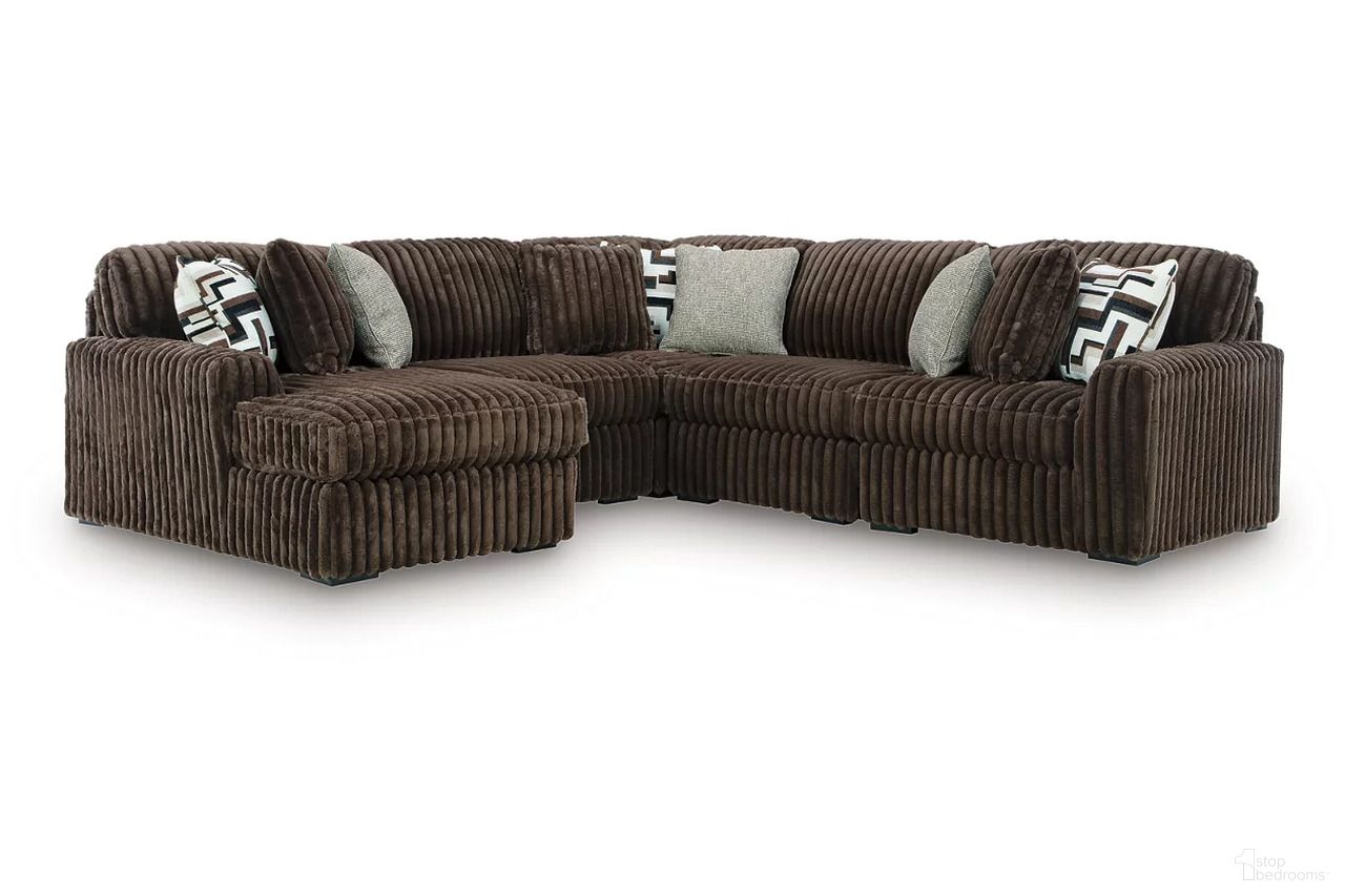 The appearance of Midnight-Madness 5-Piece LAF Sectional with Chaise In Chocolate designed by Signature Design by Ashley in the modern / contemporary interior design. This chocolate piece of furniture was selected by 1StopBedrooms from Midnight-Madness Collection to add a touch of cosiness and style into your home. Sku: 9810416;9810446;9810446;9810465;9810477. Material: Polyester. Orientation: LAF.