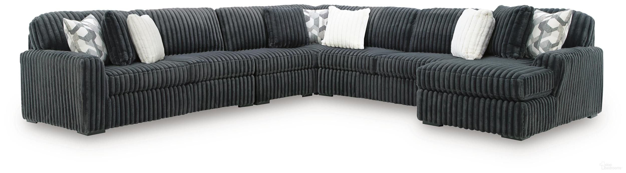 Midnight-Madness 5-Piece Sectional with RAF Chaise In Gunmetal