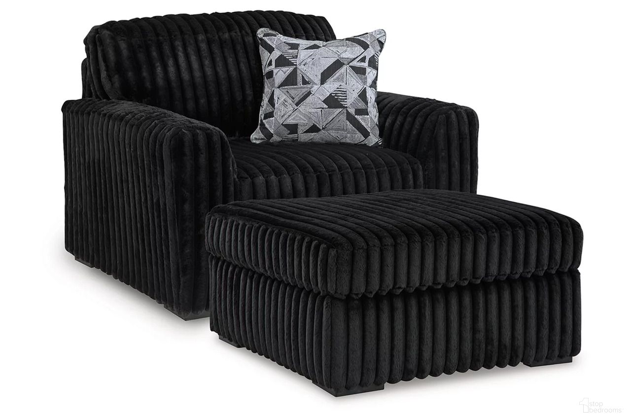 The appearance of Midnight-Madness Oversized Chair and Ottoman In Onyx designed by Signature Design by Ashley in the modern / contemporary interior design. This onyx piece of furniture was selected by 1StopBedrooms from Midnight-Madness Collection to add a touch of cosiness and style into your home. Sku: 9810323;9810308. Material: Fabric.