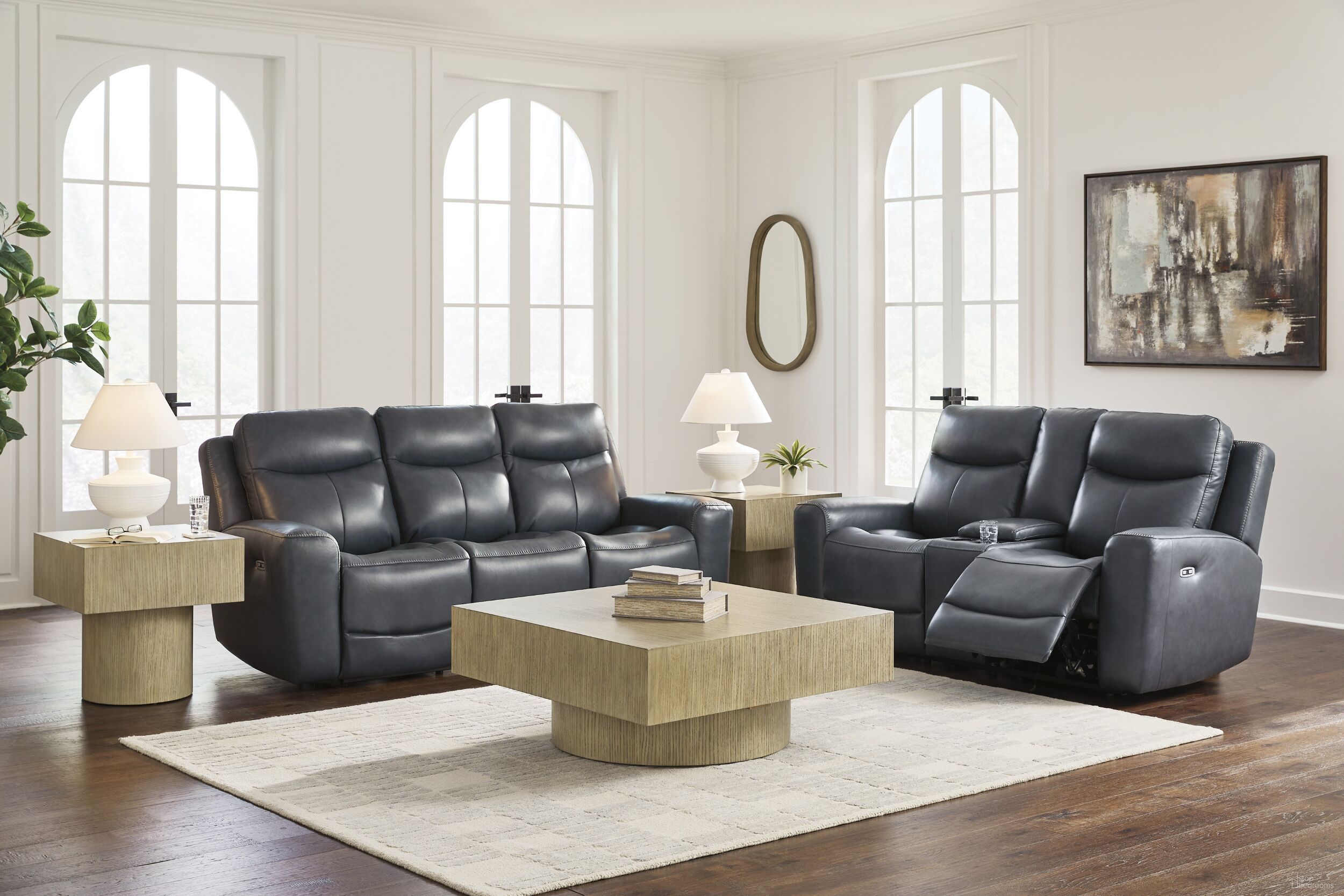 The appearance of Mighty Moves Power Reclining Living Room Set In Admiral designed by Signature Design by Ashley in the modern / contemporary interior design. This admiral piece of furniture was selected by 1StopBedrooms from Mighty Moves Collection to add a touch of cosiness and style into your home. Sku: NCU1210015;NCU1210018. Material: Leather Match.