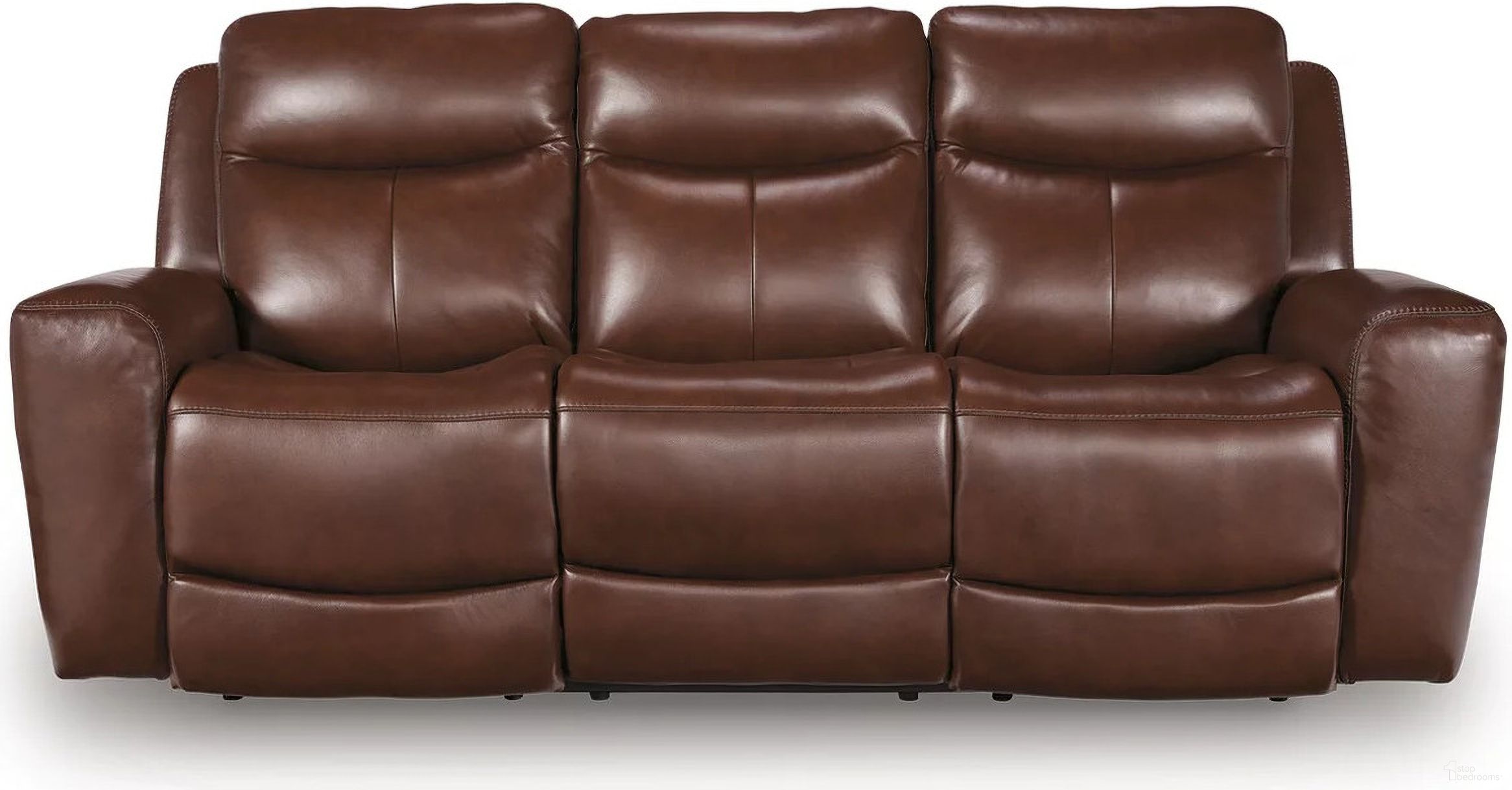 The appearance of Mighty Moves Power Reclining Sofa In Mahogany designed by Signature Design by Ashley in the modern / contemporary interior design. This mahogany piece of furniture was selected by 1StopBedrooms from Mighty Moves Collection to add a touch of cosiness and style into your home. Sku: NCU1210215. Material: Leather Match.