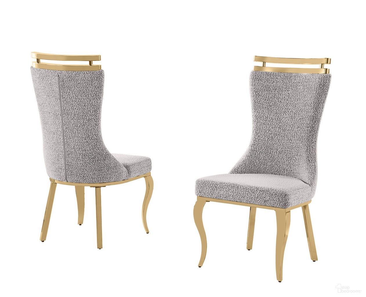 The appearance of Mike Boucle Fabric Dining Chair Set of 2 in Rich Gray and Gold Chrome designed by Best Quality Furniture in the glam interior design. This rich gray and gold chrome piece of furniture was selected by 1StopBedrooms from Mike Collection to add a touch of cosiness and style into your home. Sku: SC394. Material: Boucle Fabric. Chair Type: Side Chair.