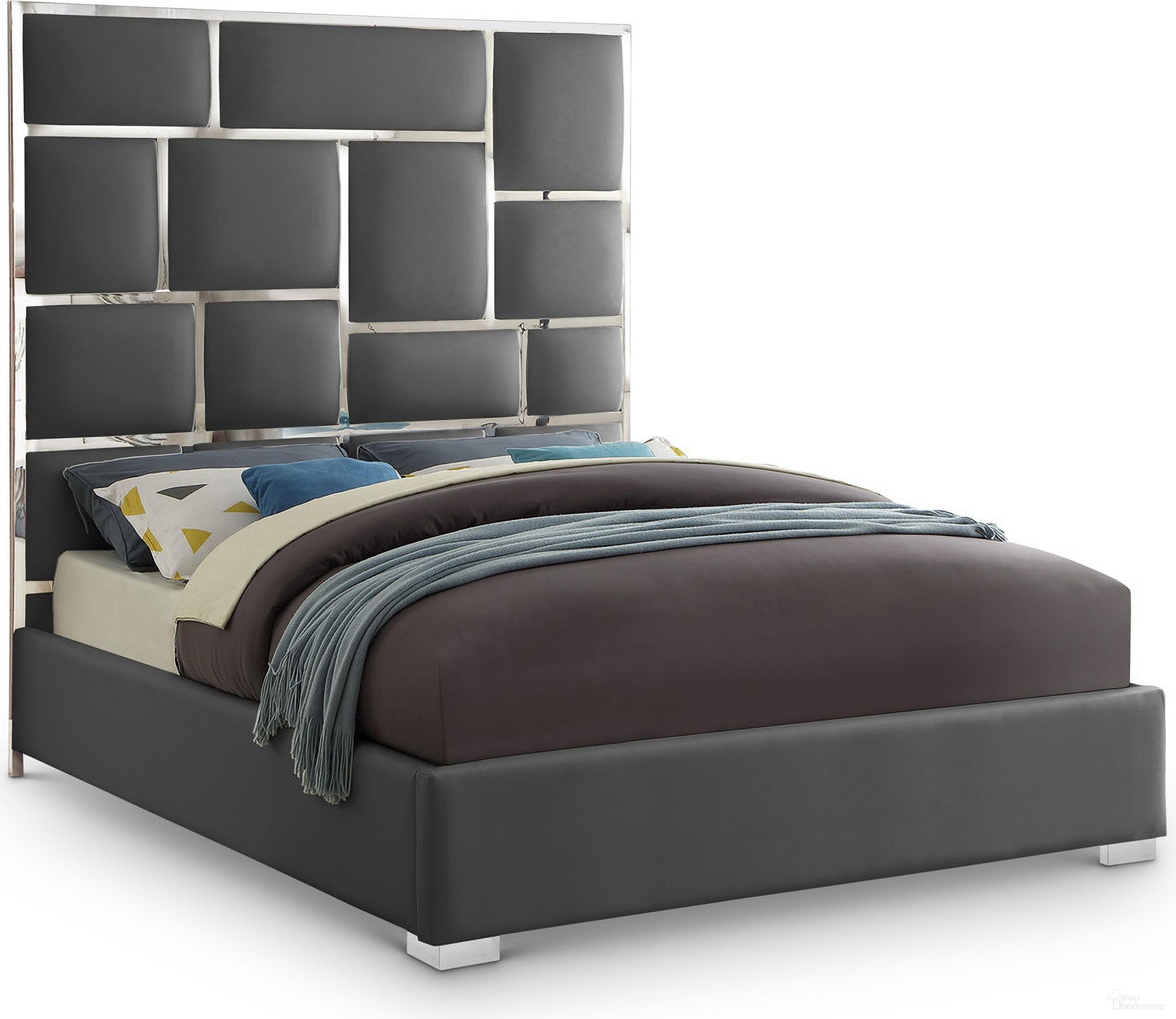 Milan Vegan Leather King Bed In Grey