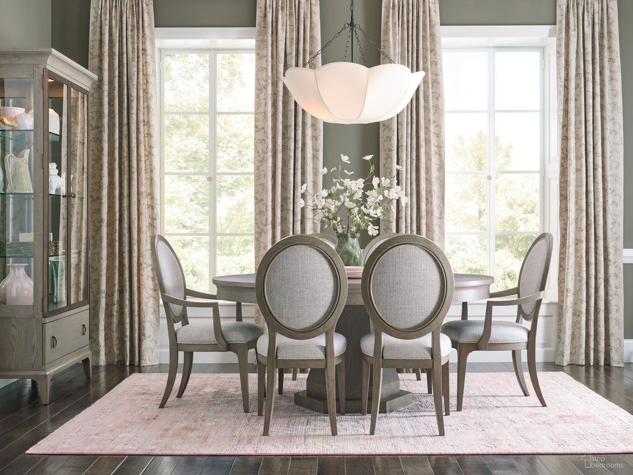 Milan Hartford Round Dining Room Set In Bronze and Stone