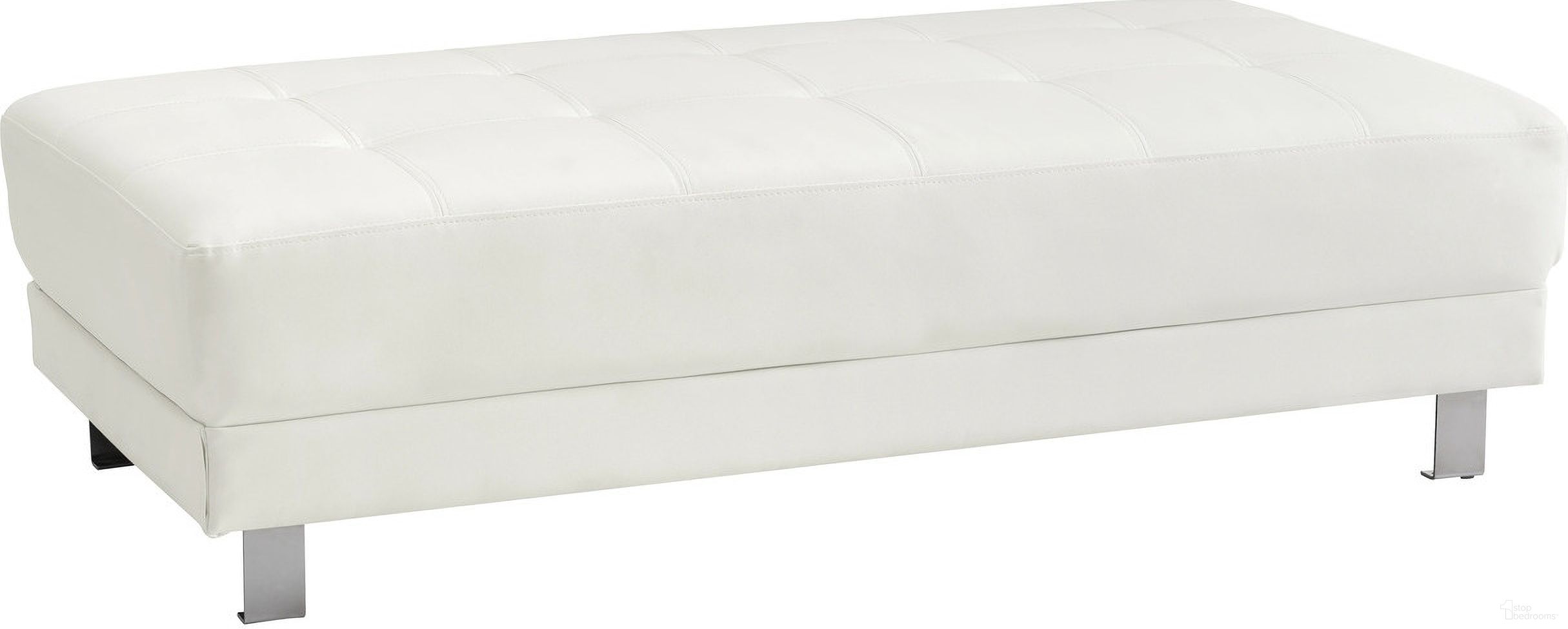 The appearance of Milan Ottoman (White) designed by Glory in the modern / contemporary interior design. This white piece of furniture  was selected by 1StopBedrooms from Milan Collection to add a touch of cosiness and style into your home. Sku: G449-O-Milan Ottoman. Material: Faux Leather.