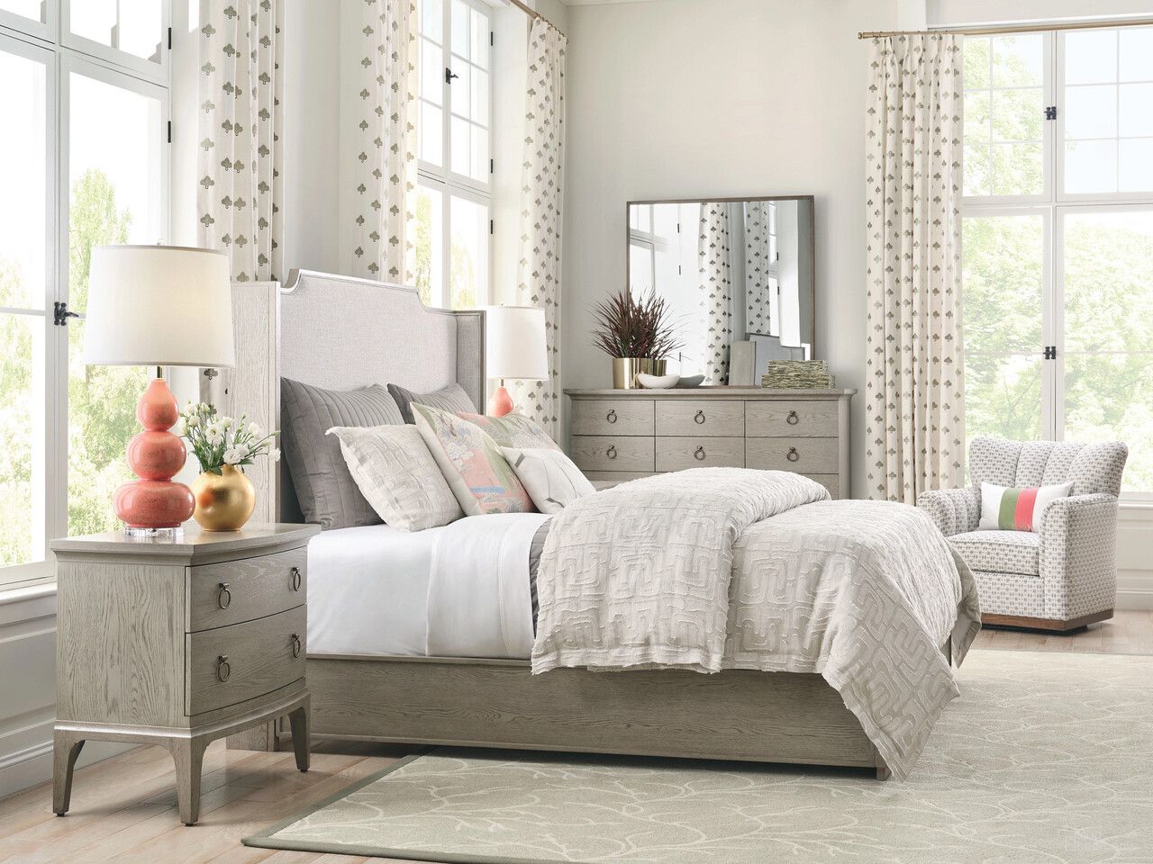 Milan Sharon Upholstered Bedroom Set In Bronze and Stone