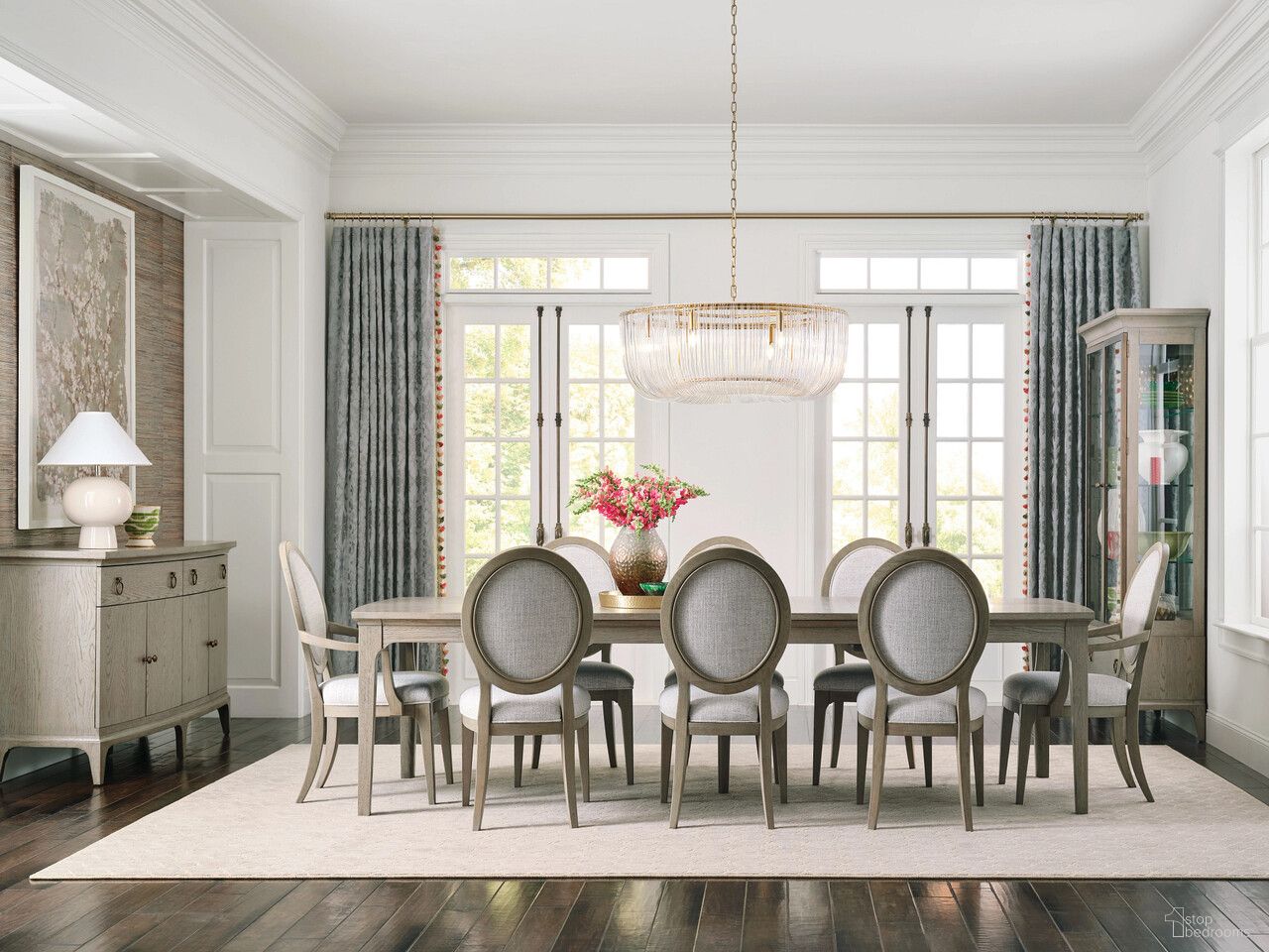 Milan Sterling Rectangular Dining Room Set In Bronze and Stone