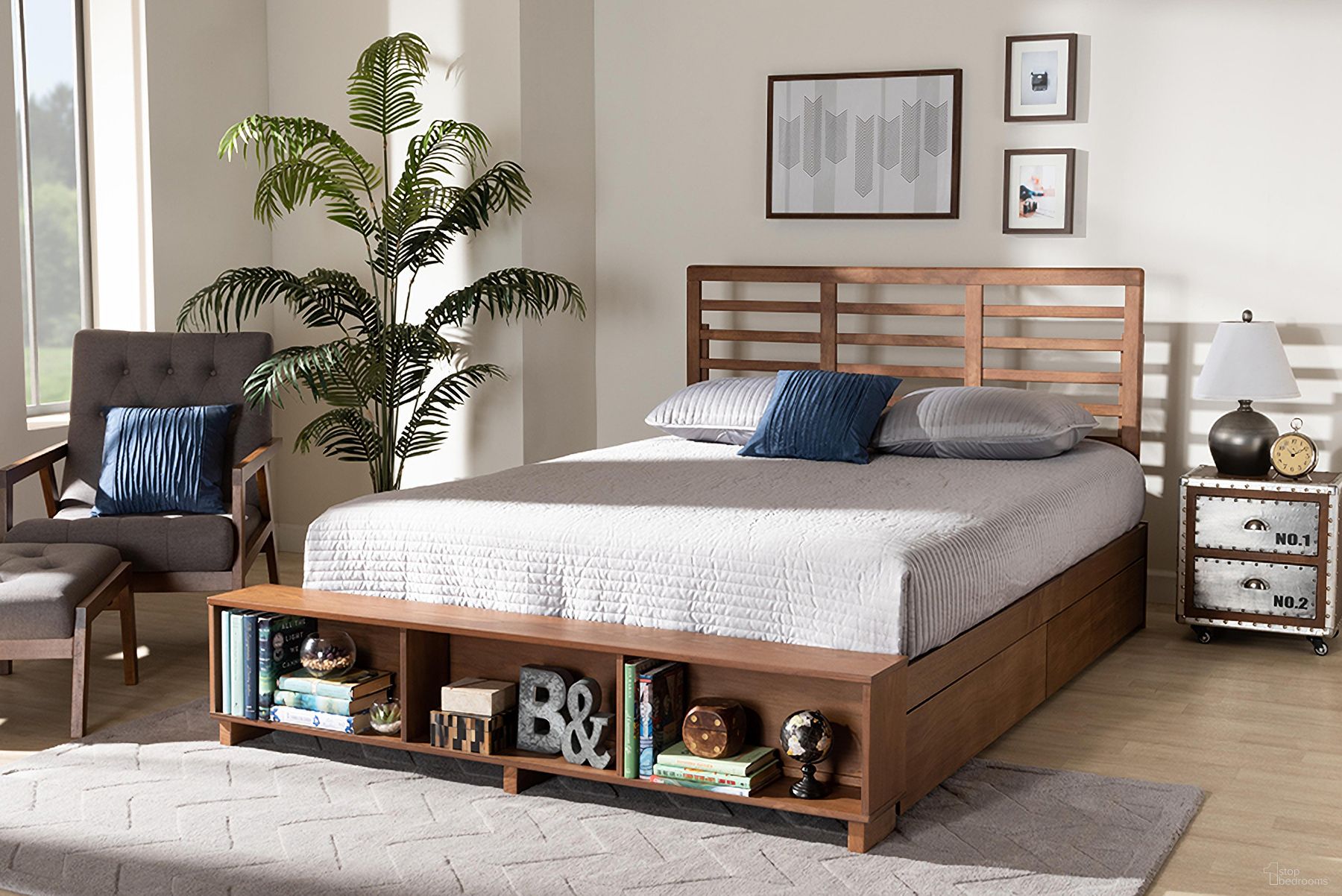 The appearance of Milana Modern Transitional Ash Walnut Brown Finished Wood 4-Drawer King Size Platform Storage Bed designed by Baxton Studio in the modern / contemporary interior design. This ash walnut piece of furniture  was selected by 1StopBedrooms from Milana Collection to add a touch of cosiness and style into your home. Sku: Milana-Ash Walnut-King. Bed Type: Storage Bed. Bed Size: King. Material: Rubberwood.