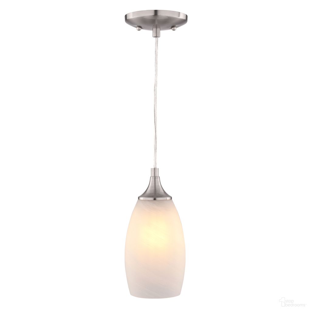 The appearance of Milano 4.75 Inch 1 Light Mini Pendant Alabaster Glass In Satin Nickel designed by Vaxcel in the transitional interior design. This satin nickel piece of furniture  was selected by 1StopBedrooms from Milano Collection to add a touch of cosiness and style into your home. Sku: P0450. Material: Steel.
