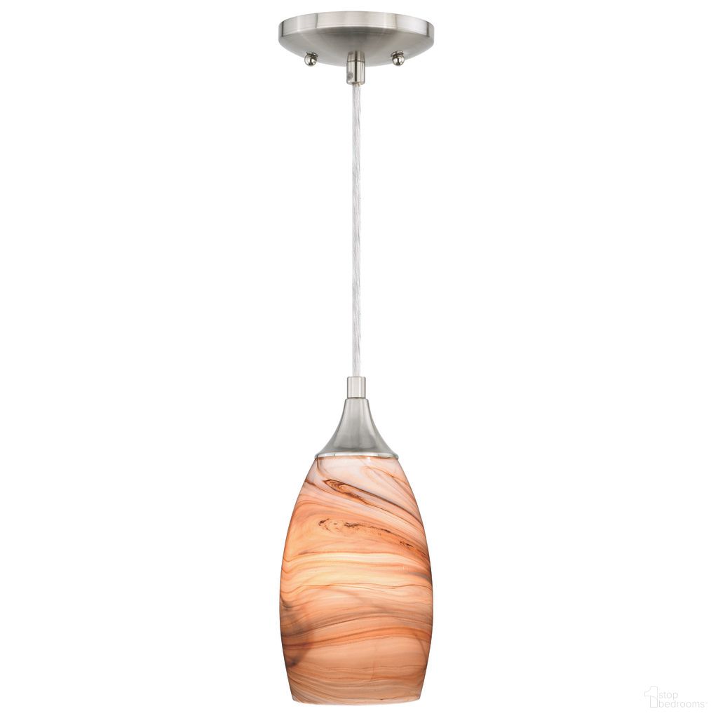 The appearance of Milano 4.75 Inch Mini Pendant Toffee Swirl Glass In Satin Nickel designed by Vaxcel in the transitional interior design. This satin nickel piece of furniture was selected by 1StopBedrooms from Milano Collection to add a touch of cosiness and style into your home. Sku: P0174. Material: Steel.