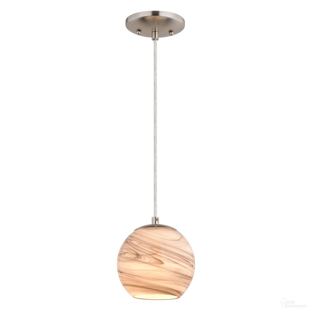 The appearance of Milano 6.25 Inch Mini Pendant Marble Swirl In Satin Nickel designed by Vaxcel in the transitional interior design. This satin nickel piece of furniture  was selected by 1StopBedrooms from Milano Collection to add a touch of cosiness and style into your home. Sku: P0408. Material: Steel.