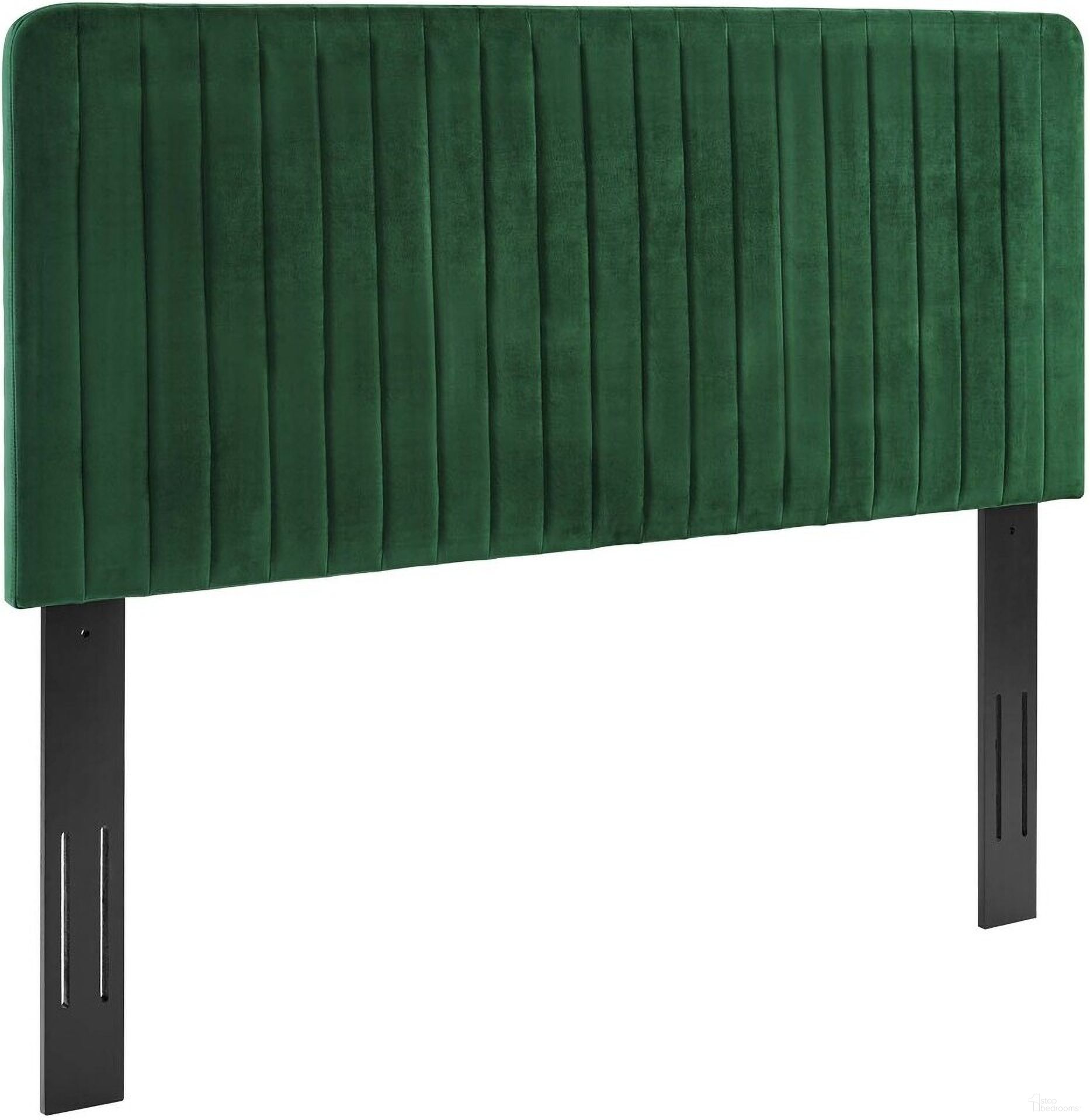 The appearance of Milenna Channel Tufted Performance Velvet King/California King Headboard In Emerald designed by Modway in the glam interior design. This emerald piece of furniture  was selected by 1StopBedrooms from Milenna Collection to add a touch of cosiness and style into your home. Sku: MOD-6341-EME. Bed Size: King. Material: MDF.