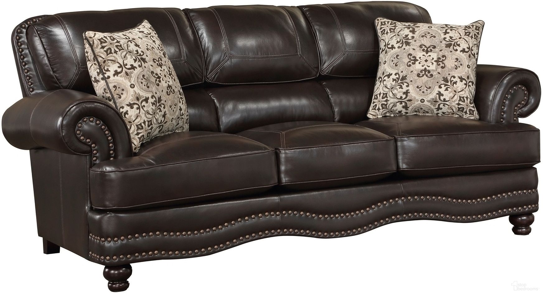 The appearance of Milford Sofa In Brown designed by Homelegance in the traditional interior design. This brown piece of furniture was selected by 1StopBedrooms from Milford Collection to add a touch of cosiness and style into your home. Sku: 9268BRW-3. Material: Faux Leather.