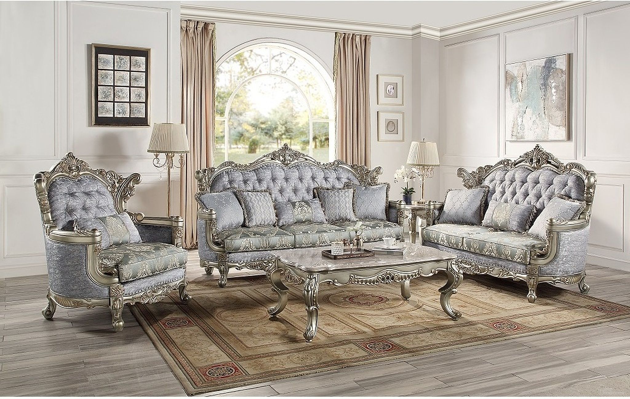 Miliani Living Room Set In Fabric and Antique Bronze