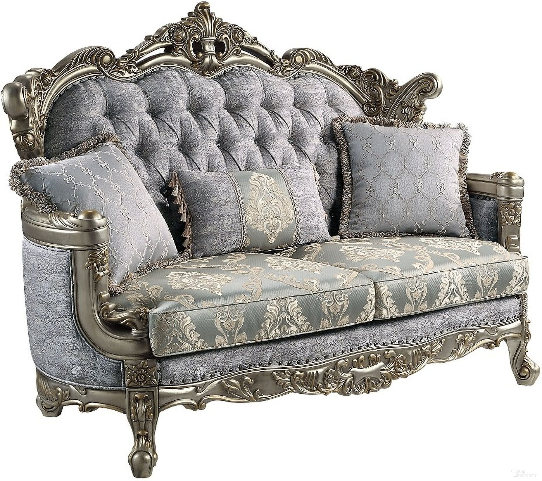 Miliani Loveseat with 3 Pillows In Fabric and Antique Bronze