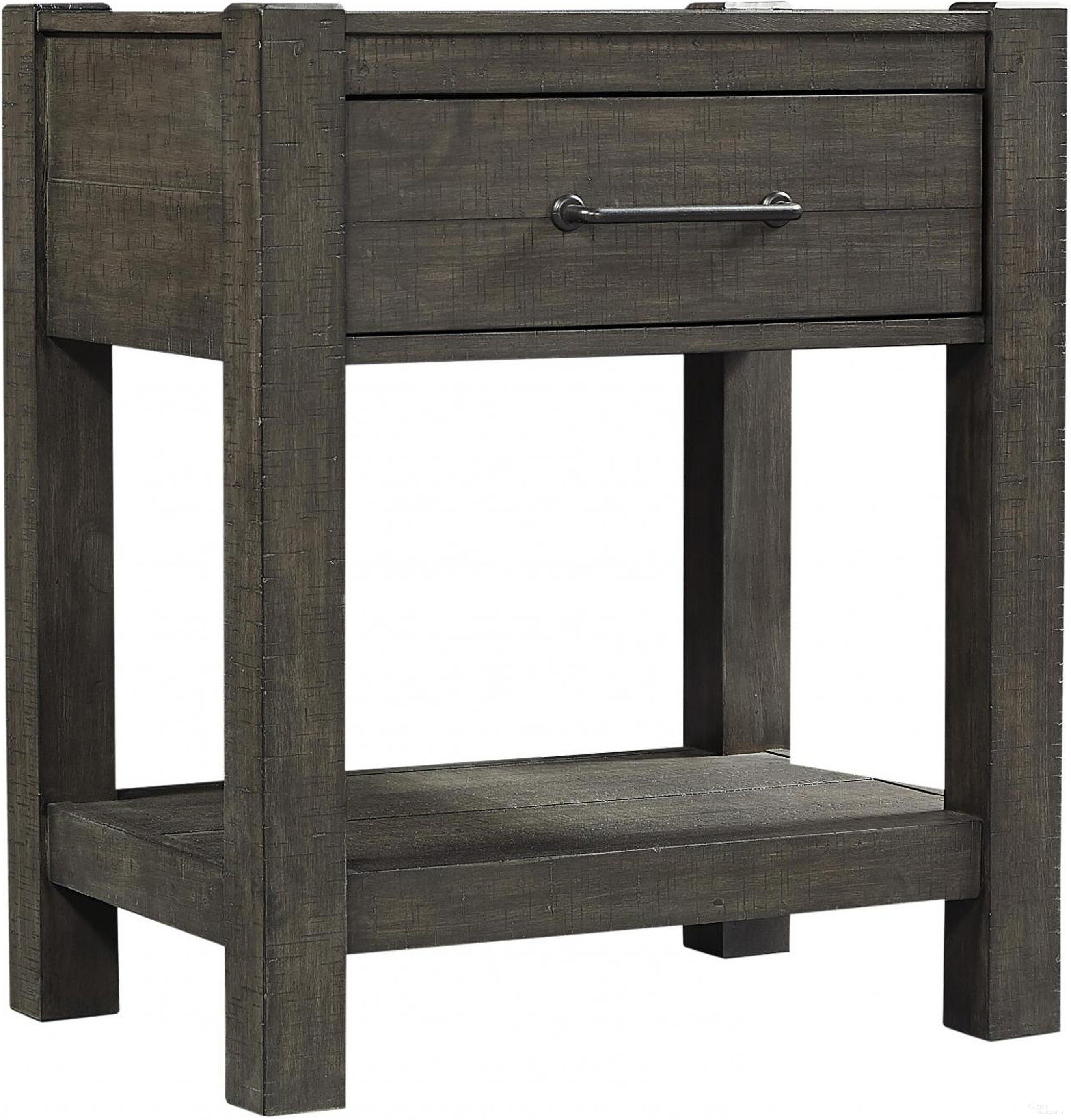 The appearance of Mill Creek 1 Drawer Nightstand In Carob designed by Aspenhome in the rustic / southwestern interior design. This carob piece of furniture  was selected by 1StopBedrooms from Mill Creek Collection to add a touch of cosiness and style into your home. Sku: I227-451N-1. Material: Wood.