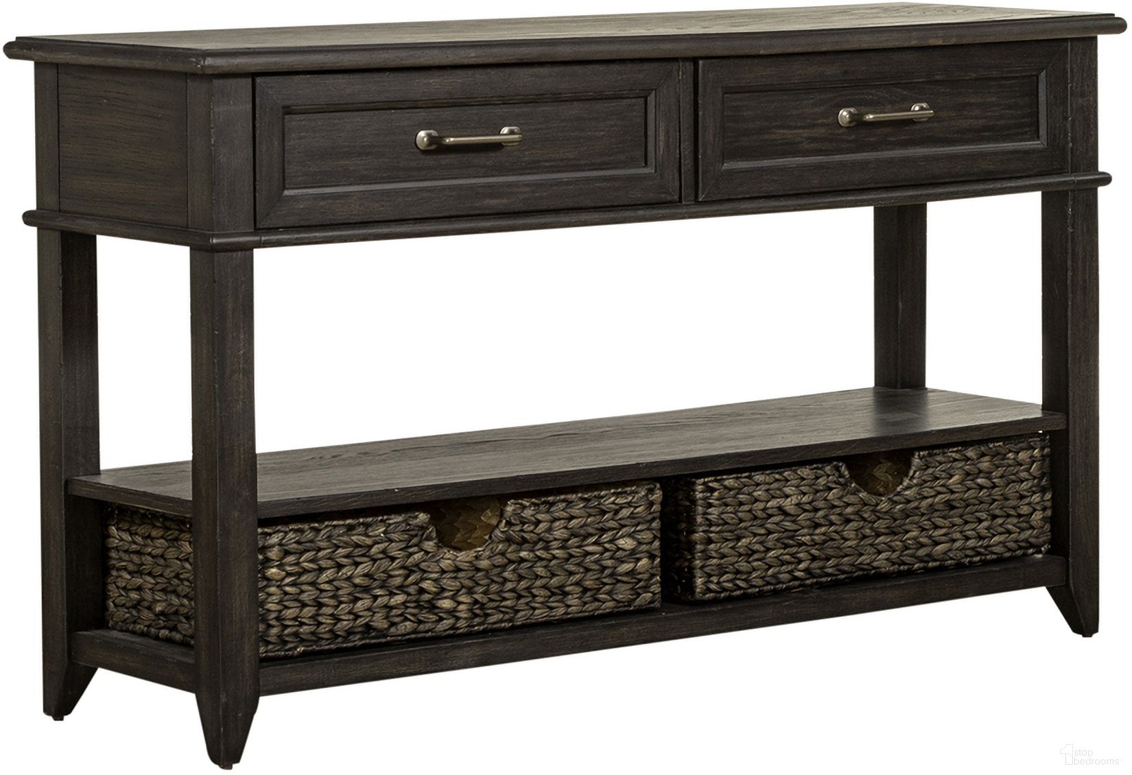 The appearance of Mill Creek 2 Drawer Sofa Table In Dark Brown designed by Liberty in the transitional interior design. This dark brown piece of furniture was selected by 1StopBedrooms from Mill Creek Collection to add a touch of cosiness and style into your home. Sku: 792-OT1030. Material: Rubberwood.