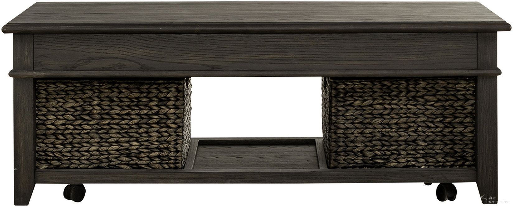 The appearance of Mill Creek Lift Top Cocktail Table In Peppercorn designed by Liberty in the transitional interior design. This peppercorn piece of furniture was selected by 1StopBedrooms from Mill Creek Collection to add a touch of cosiness and style into your home. Sku: 792-OT1011. Material: Rubberwood.