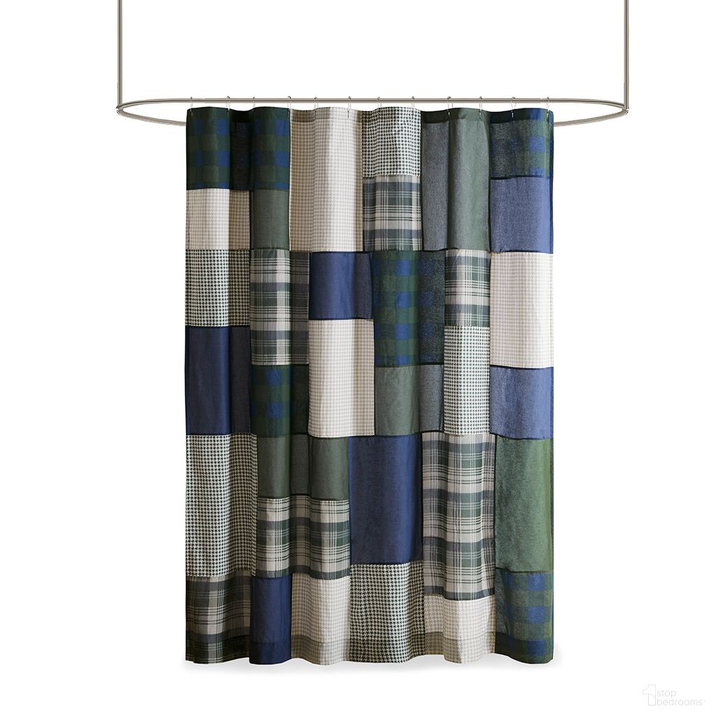 The appearance of Mill Creek Pieced Cotton Shower Curtain In Green designed by Olliix in the cabin / lodge interior design. This green piece of furniture was selected by 1StopBedrooms from Mill Creek Collection to add a touch of cosiness and style into your home. Sku: WR70-3902. Material: Cotton.