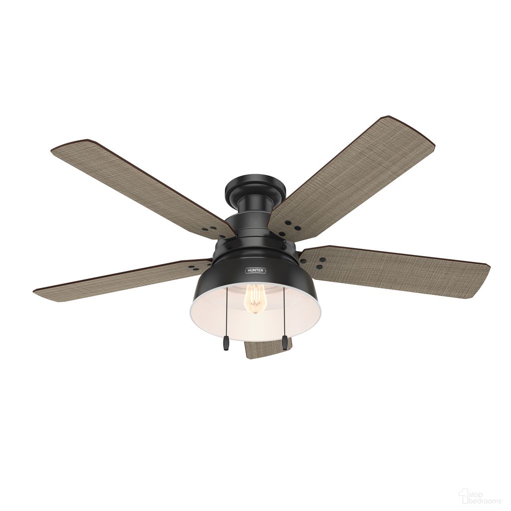 Mill Valley 52 Inch Low Profile Damp Rated Ceiling Fan with LED Light Kit and Pull Chain In Matte Black and Walnut Stripe