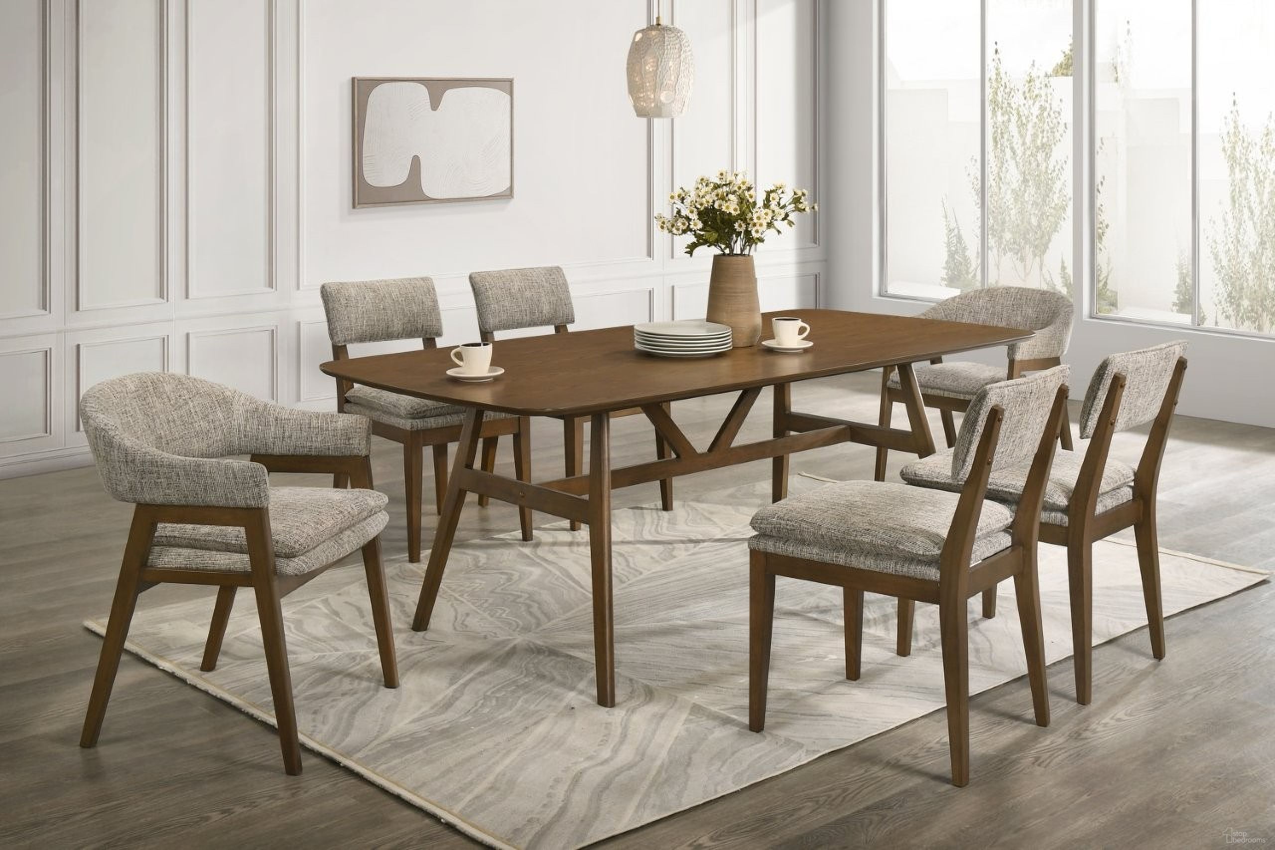 The appearance of Miller Dining Room Set In Brown designed by New Classic in the modern / contemporary interior design. This brown piece of furniture was selected by 1StopBedrooms from Miller Collection to add a touch of cosiness and style into your home. Sku: D2749-10B;D2749-10T;D2749-20. Table Top Shape: Rectangular. Material: Rubberwood. Size: 39" x 79".