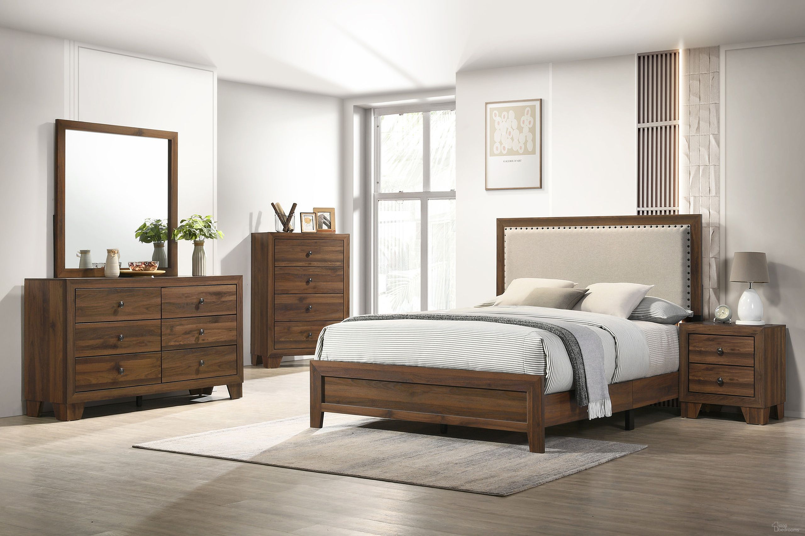 Millie King Upholstery Bed In Brown Cherry