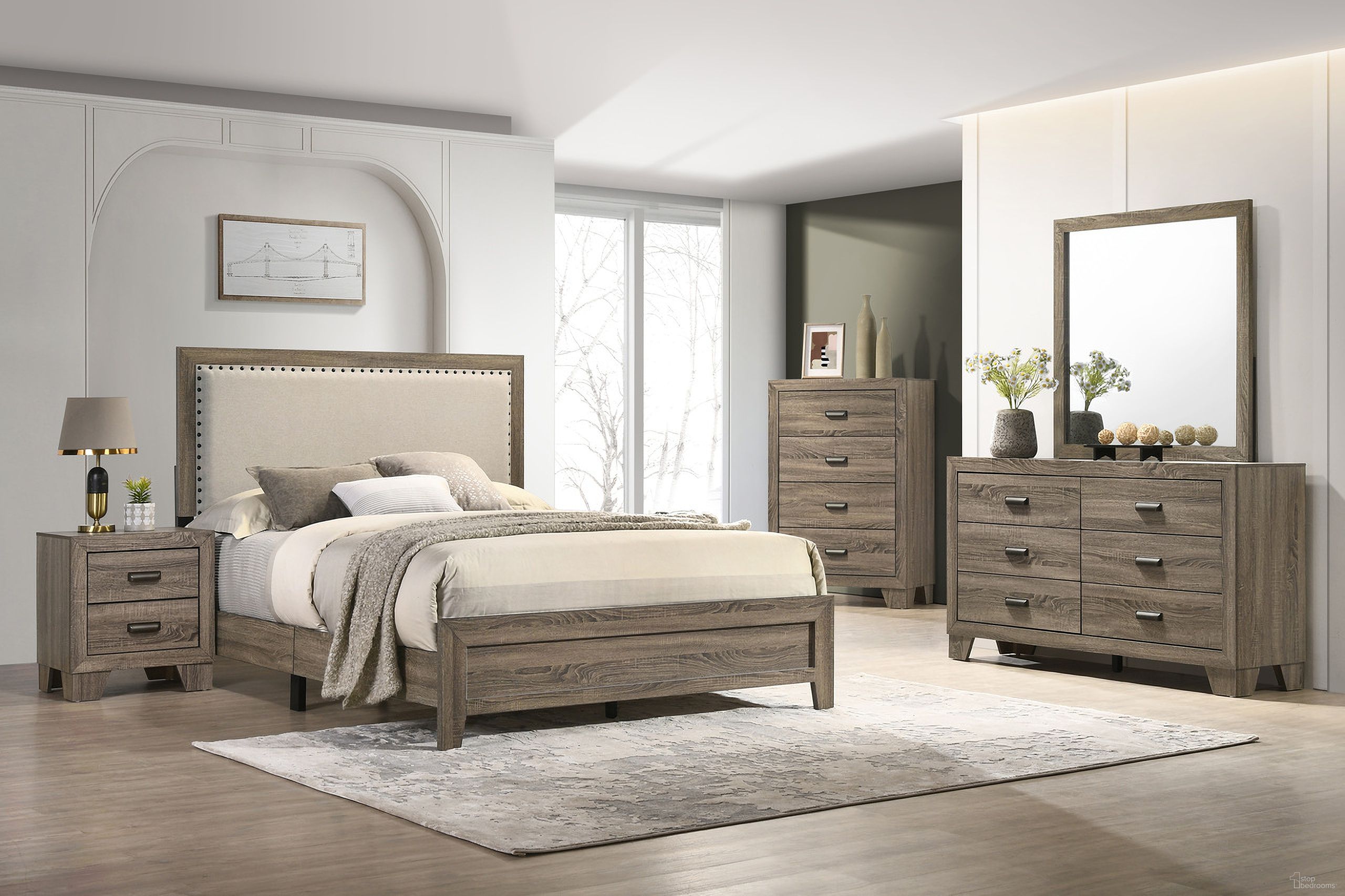 The appearance of Millie King Upholstery Bed In Grey designed by Crown Mark in the transitional interior design. This grey piece of furniture  was selected by 1StopBedrooms from Millie Collection to add a touch of cosiness and style into your home. Sku: B9205-K-BED. Bed Size: King. Material: MDF. Bed Type: Upholstered Bed.