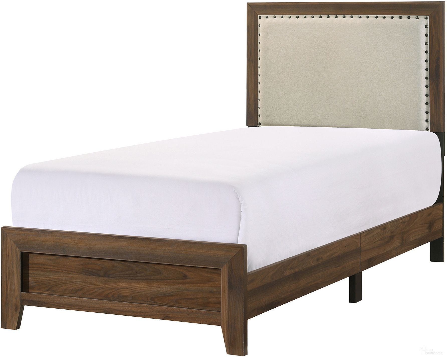 The appearance of Millie Twin Upholstery Bed In Brown Cherry designed by Crown Mark in the transitional interior design. This brown cherry piece of furniture was selected by 1StopBedrooms from Millie Collection to add a touch of cosiness and style into your home. Sku: B9255-T-BED. Bed Size: Twin. Material: MDF. Bed Type: Upholstered Bed.