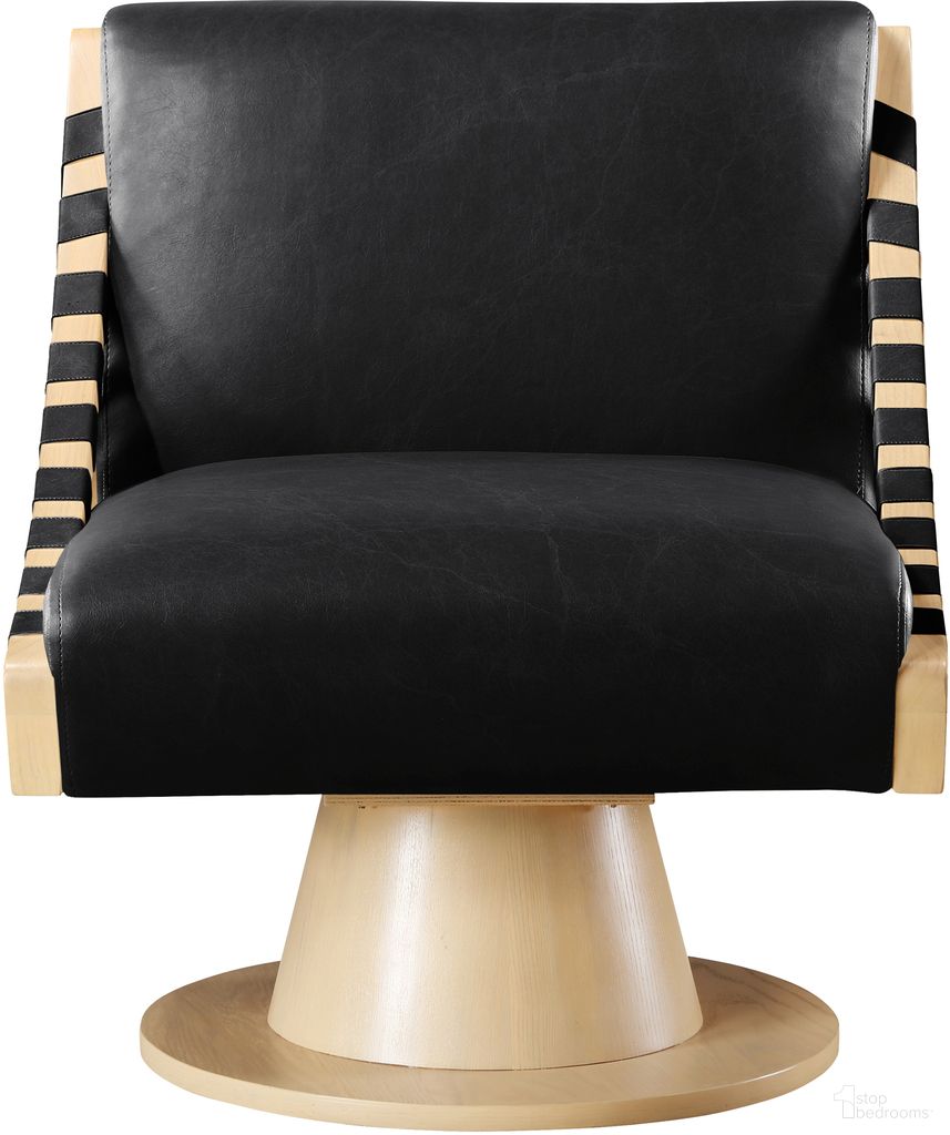 The appearance of Millwin Vegan Leather Swivel Accent Chair In Black and Natural designed by Meridian in the modern / contemporary interior design. This black and natural piece of furniture was selected by 1StopBedrooms from Millwin Collection to add a touch of cosiness and style into your home. Sku: 33001Black. Material: Vegan Leather.