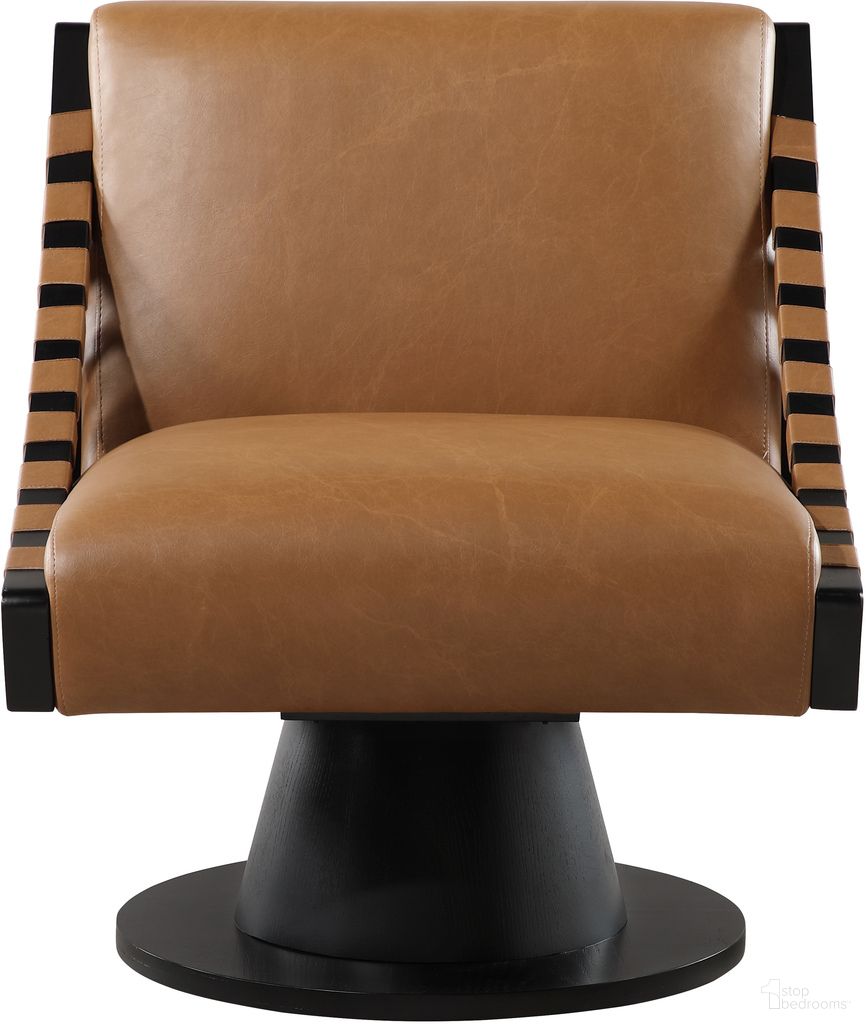 The appearance of Millwin Vegan Leather Swivel Accent Chair In Cognac and Black designed by Meridian in the modern / contemporary interior design. This cognac and black piece of furniture was selected by 1StopBedrooms from Millwin Collection to add a touch of cosiness and style into your home. Sku: 33002Cognac. Material: Vegan Leather.