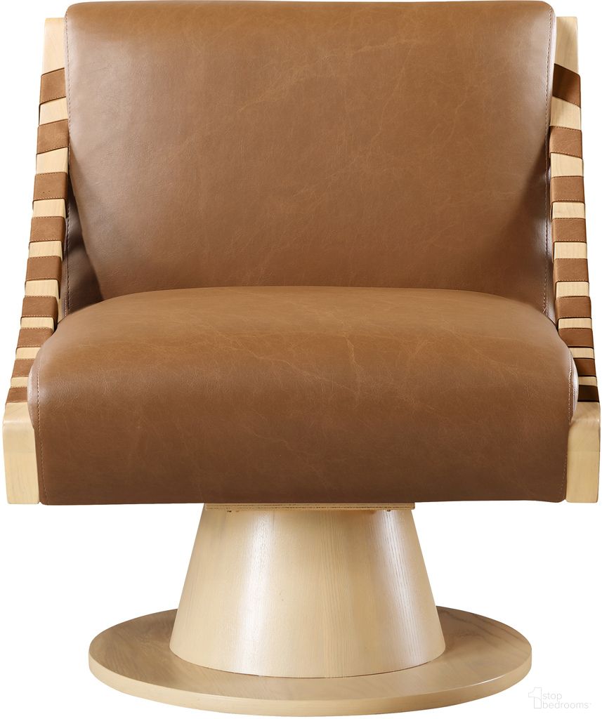 The appearance of Millwin Vegan Leather Swivel Accent Chair In Cognac and Natural designed by Meridian in the modern / contemporary interior design. This cognac and natural piece of furniture was selected by 1StopBedrooms from Millwin Collection to add a touch of cosiness and style into your home. Sku: 33001Cognac. Material: Vegan Leather.