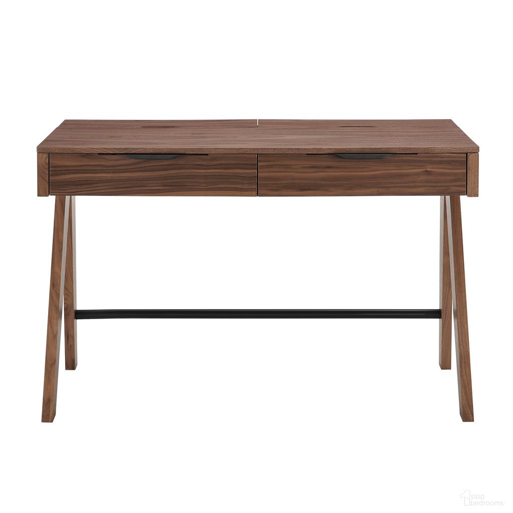 The appearance of Milo 47 Inch Desk In Walnut designed by Euro Style in the modern / contemporary interior design. This walnut piece of furniture was selected by 1StopBedrooms from Milo Collection to add a touch of cosiness and style into your home. Sku: 90696-WAL. Material: MDF.