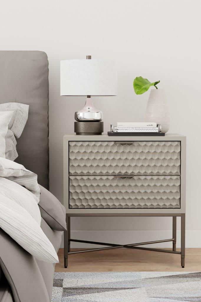 The appearance of Milo Nightstand In Taupe designed by Alpine in the modern / contemporary interior design. This taupe piece of furniture was selected by 1StopBedrooms from Milo Collection to add a touch of cosiness and style into your home. Sku: 6500-02. Material: Wood.