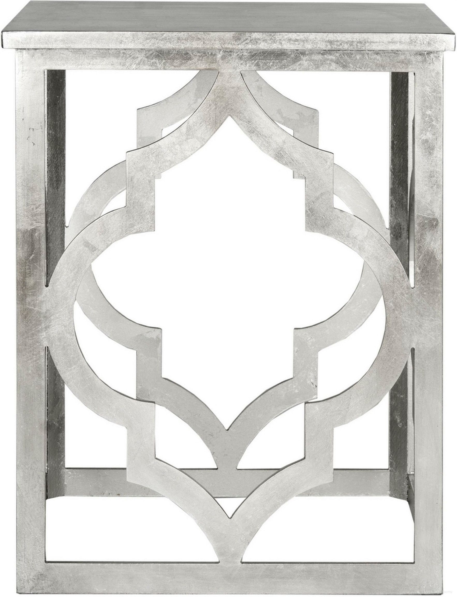 The appearance of Milo Silver Leaf Trellis End Table designed by Safavieh in the transitional interior design. This silver piece of furniture  was selected by 1StopBedrooms from Milo Collection to add a touch of cosiness and style into your home. Sku: AMH1508A. Material: Wood.