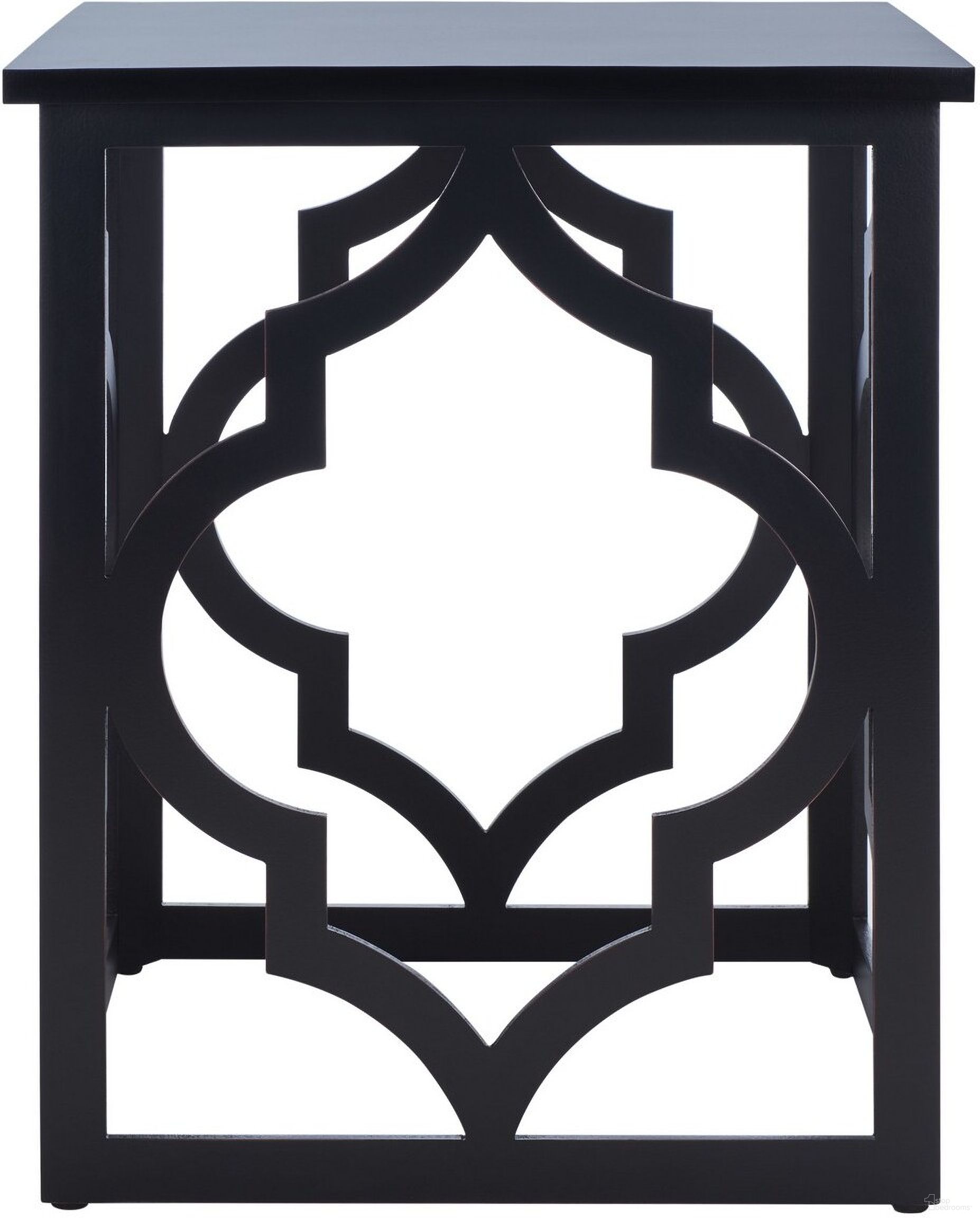 The appearance of Milo Trellis Gold Leaf End Table in Black designed by Safavieh in the modern / contemporary interior design. This black piece of furniture  was selected by 1StopBedrooms from Milo Collection to add a touch of cosiness and style into your home. Sku: AMH1508E. Material: Wood.