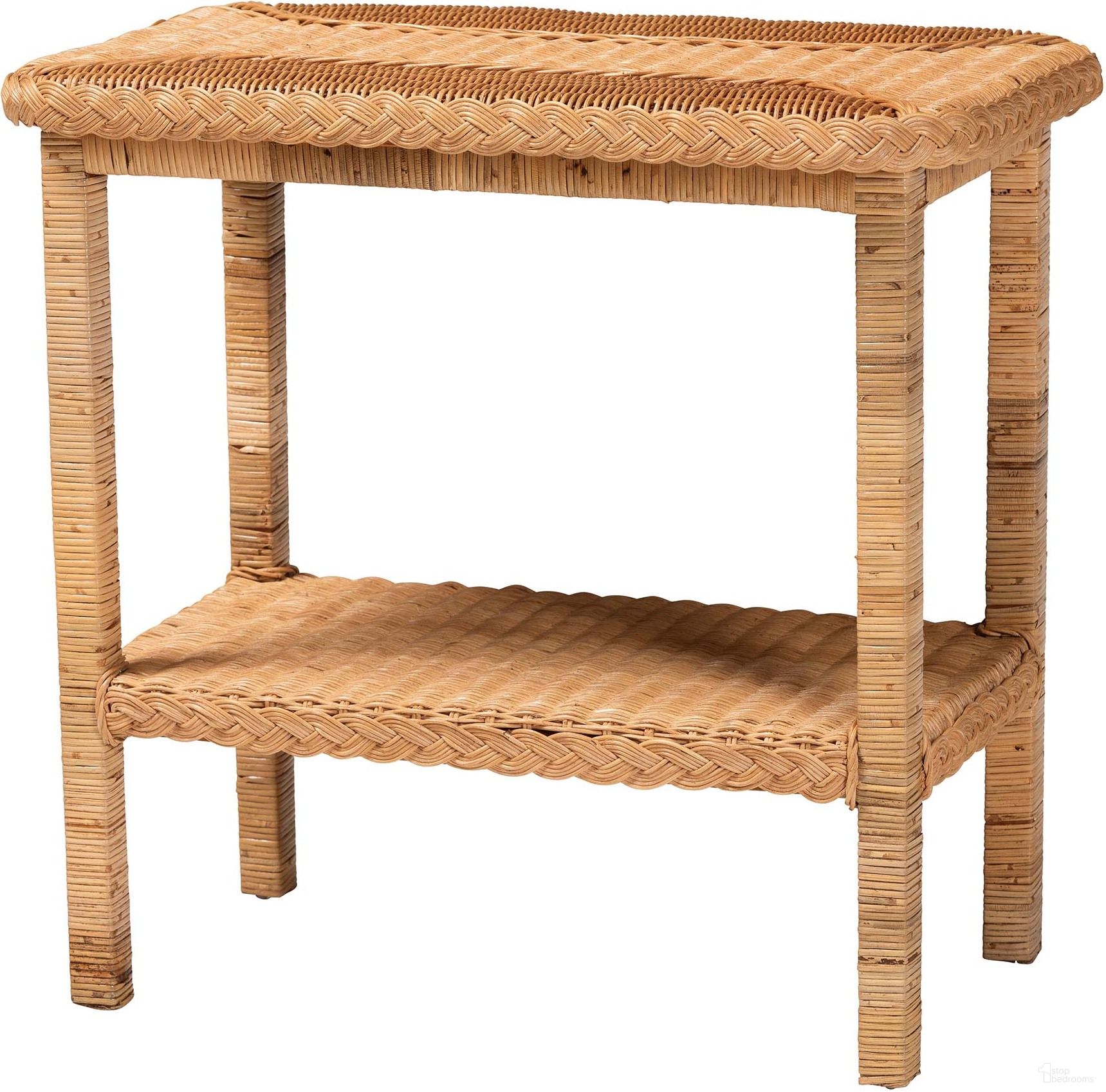 Minahasa Braided Rattan Side Table In Light Honey