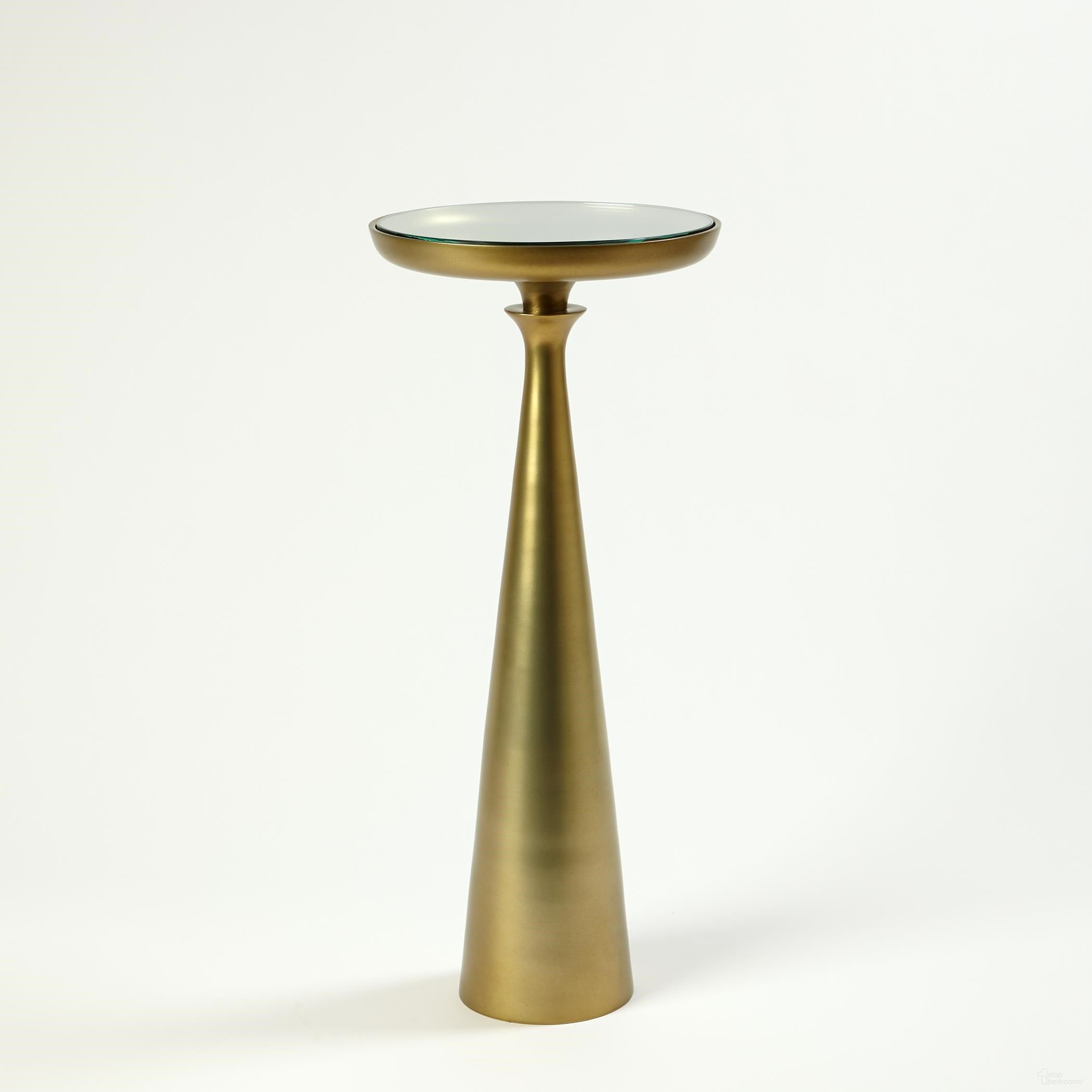 The appearance of Minaret Large Accent Table In Satin Brass designed by Global Views in the modern / contemporary interior design. This brass piece of furniture  was selected by 1StopBedrooms from Minaret Collection to add a touch of cosiness and style into your home. Sku: 790766. Material: Aluminum.