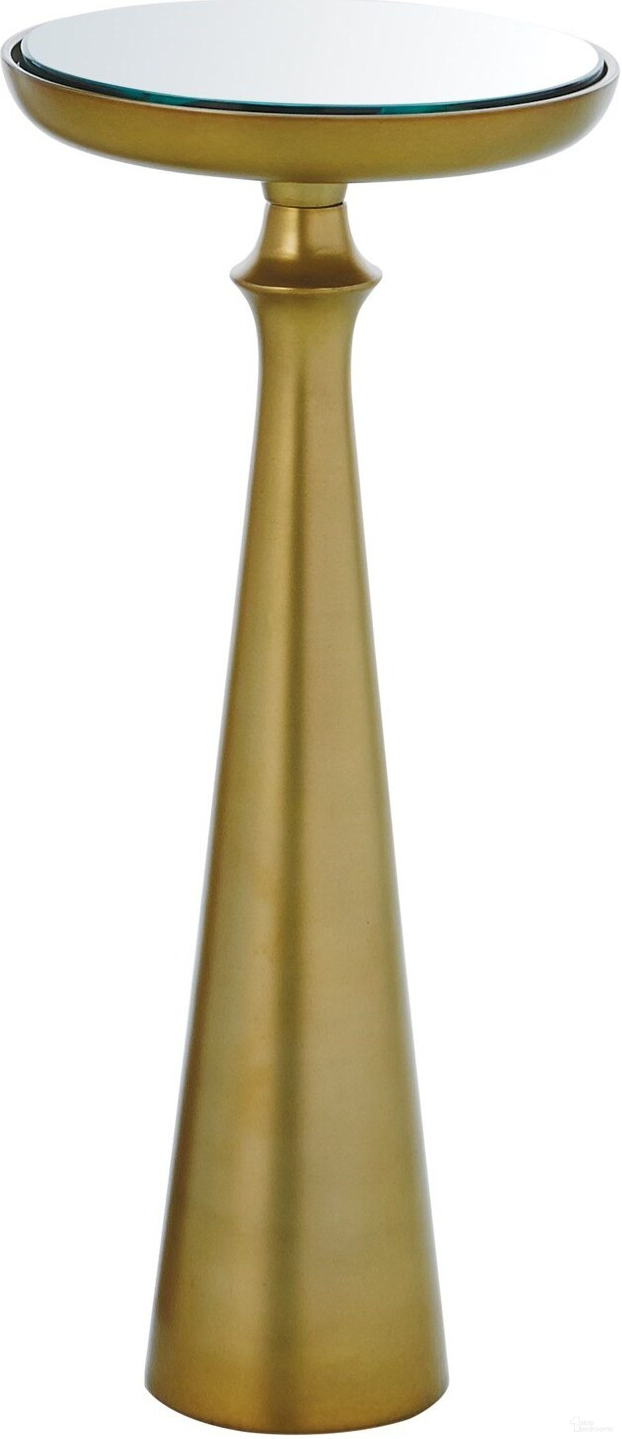 The appearance of Minaret Small Accent Table In Satin Brass designed by Global Views in the modern / contemporary interior design. This brass piece of furniture  was selected by 1StopBedrooms from Minaret Collection to add a touch of cosiness and style into your home. Sku: 790767. Material: Aluminum.