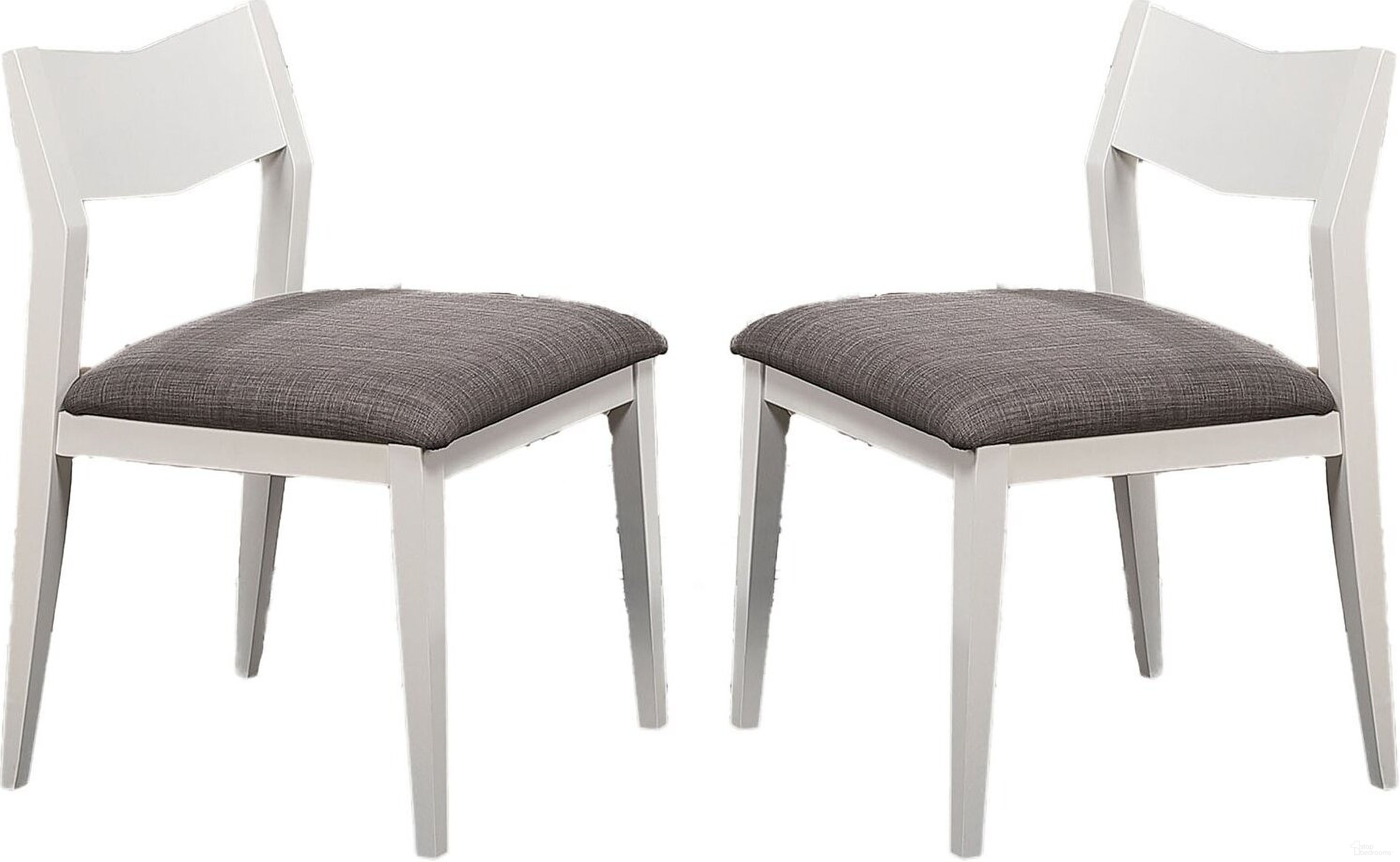 The appearance of Mindy Dining Chair Upholstered Seat In Shadow Grey and White - Set of 2 designed by Iconic Furniture in the modern / contemporary interior design. This shadow grey and white piece of furniture was selected by 1StopBedrooms from Hudson Collection to add a touch of cosiness and style into your home. Sku: CH65-U98-WHT. Material: Rubberwood. Chair Type: Side Chair.