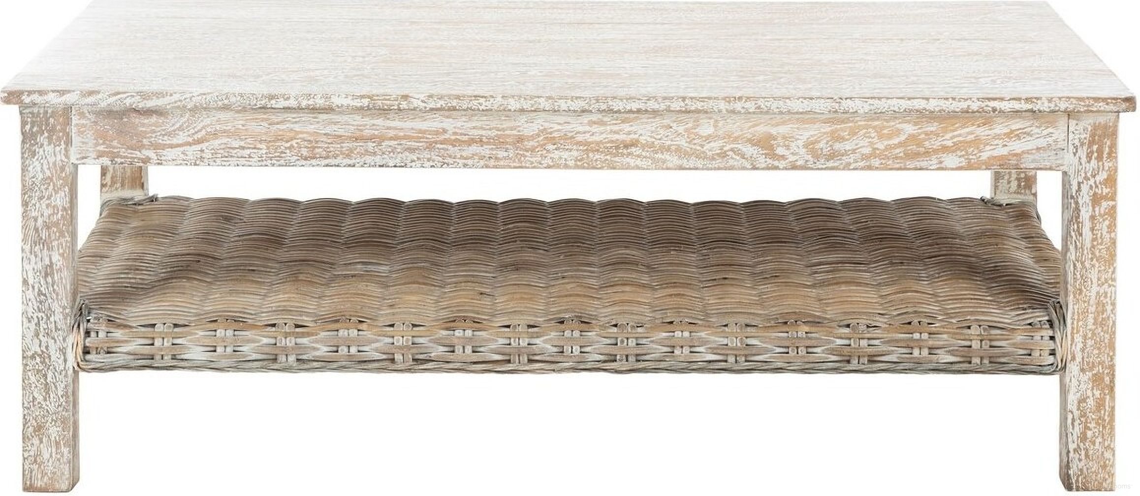 The appearance of Minerva White Coffee Table designed by Safavieh in the rustic / southwestern interior design. This white wash piece of furniture was selected by 1StopBedrooms from Minerva Collection to add a touch of cosiness and style into your home. Sku: FOX6535A. Material: Rattan.